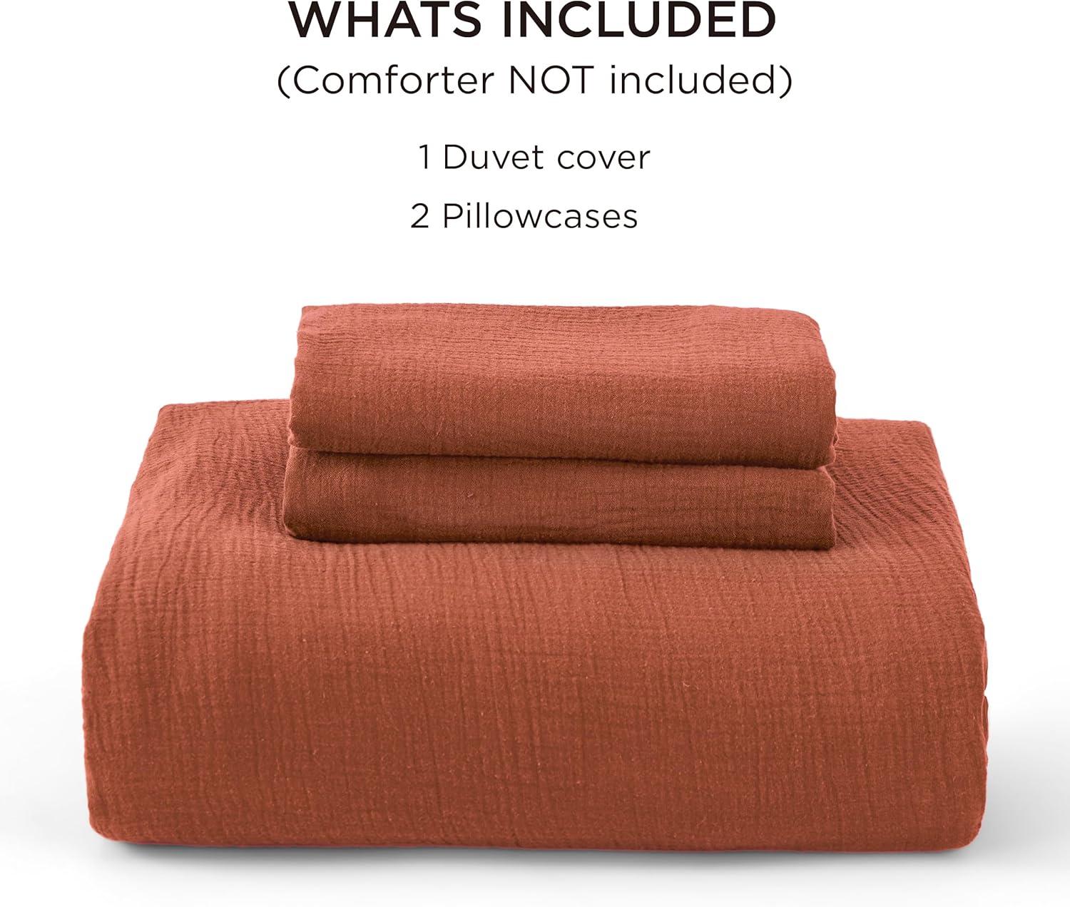imageBedsure 100 Muslin Cotton Duvet Cover Queen Size UltraSoft Breathable ampamp Lightweight Linen Like Gauze Comforter Cover Set with Button Closure and Corner Ties Linen Queen 90quotx90quot06 Muslin Terracotta No Comforter