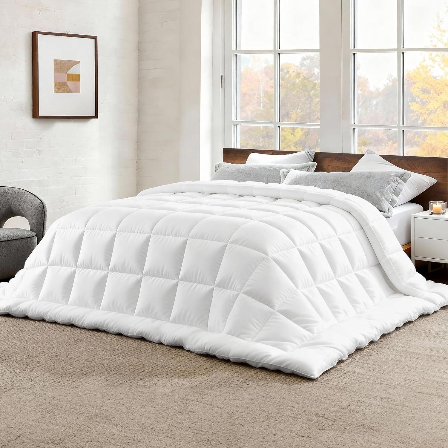 imageBedsure Comforter Duvet Insert Quilted Comforters King Size All Season Duvet GentleSoft Down Alternative Bedding with 8 Tabs Gifts for WomenMen White King 90 x 102 InchesWhite