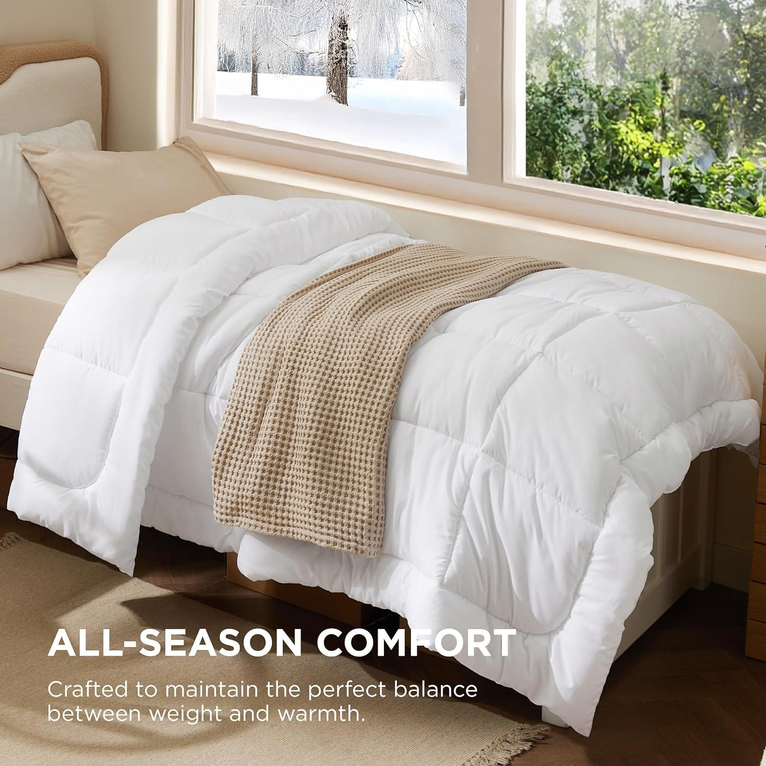imageBedsure Comforter Duvet Insert Quilted Comforters King Size All Season Duvet GentleSoft Down Alternative Bedding with 8 Tabs Gifts for WomenMen White King 90 x 102 InchesWhite