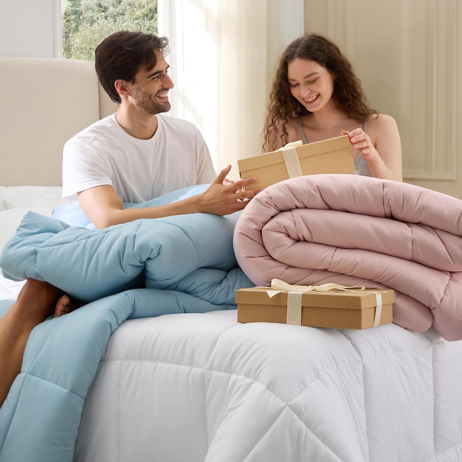 imageBedsure Comforter Duvet Insert Quilted Comforters King Size All Season Duvet GentleSoft Down Alternative Bedding with 8 Tabs Gifts for WomenMen White King 90 x 102 InchesWhite