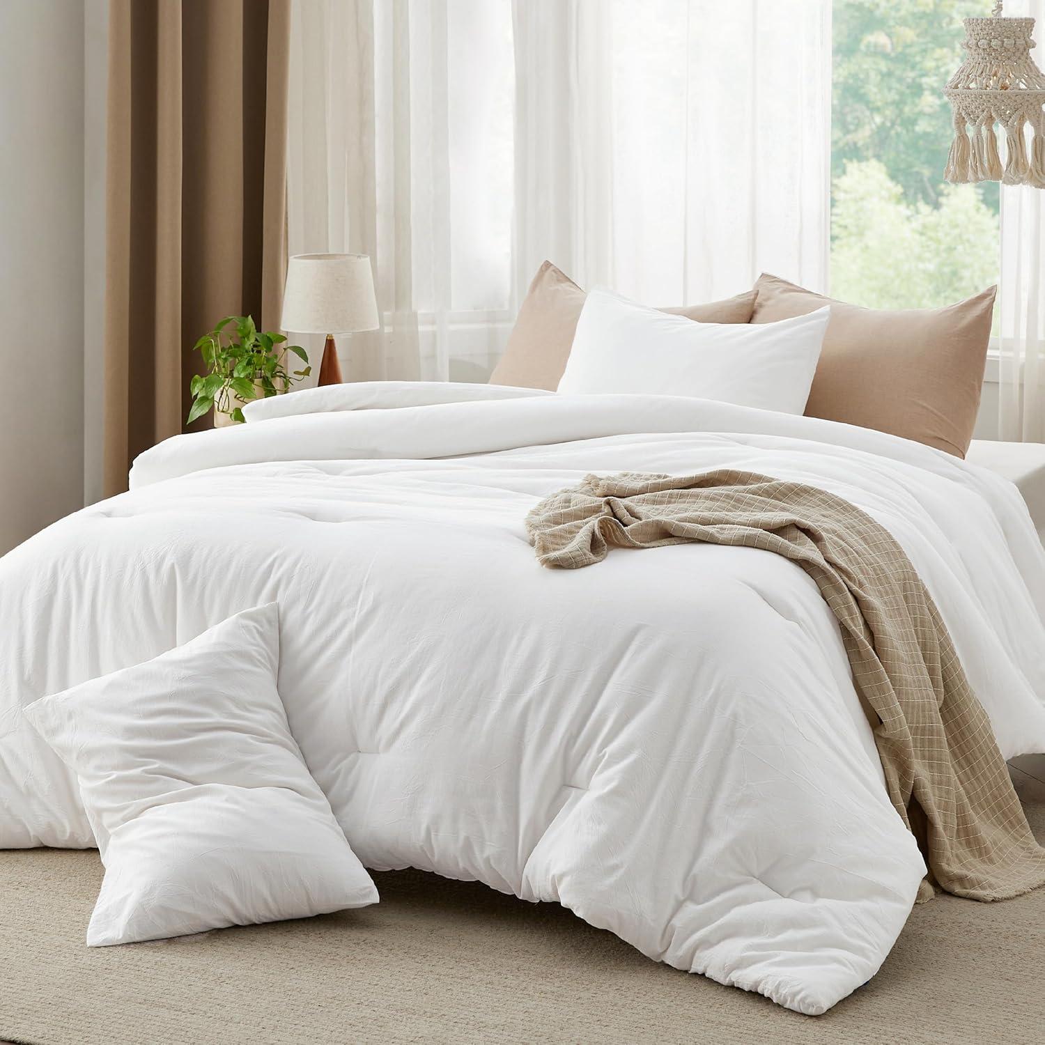 imageBedsure Comforter Set Queen Size Grayish Olive Green Cotton Fabric with Microfiber Inner Fill Queen Comforter Set for All Seasons 3 Pieces 1 Comforter 90quotx90quot and 2 Pillow Cases 20quotx26quot07 White