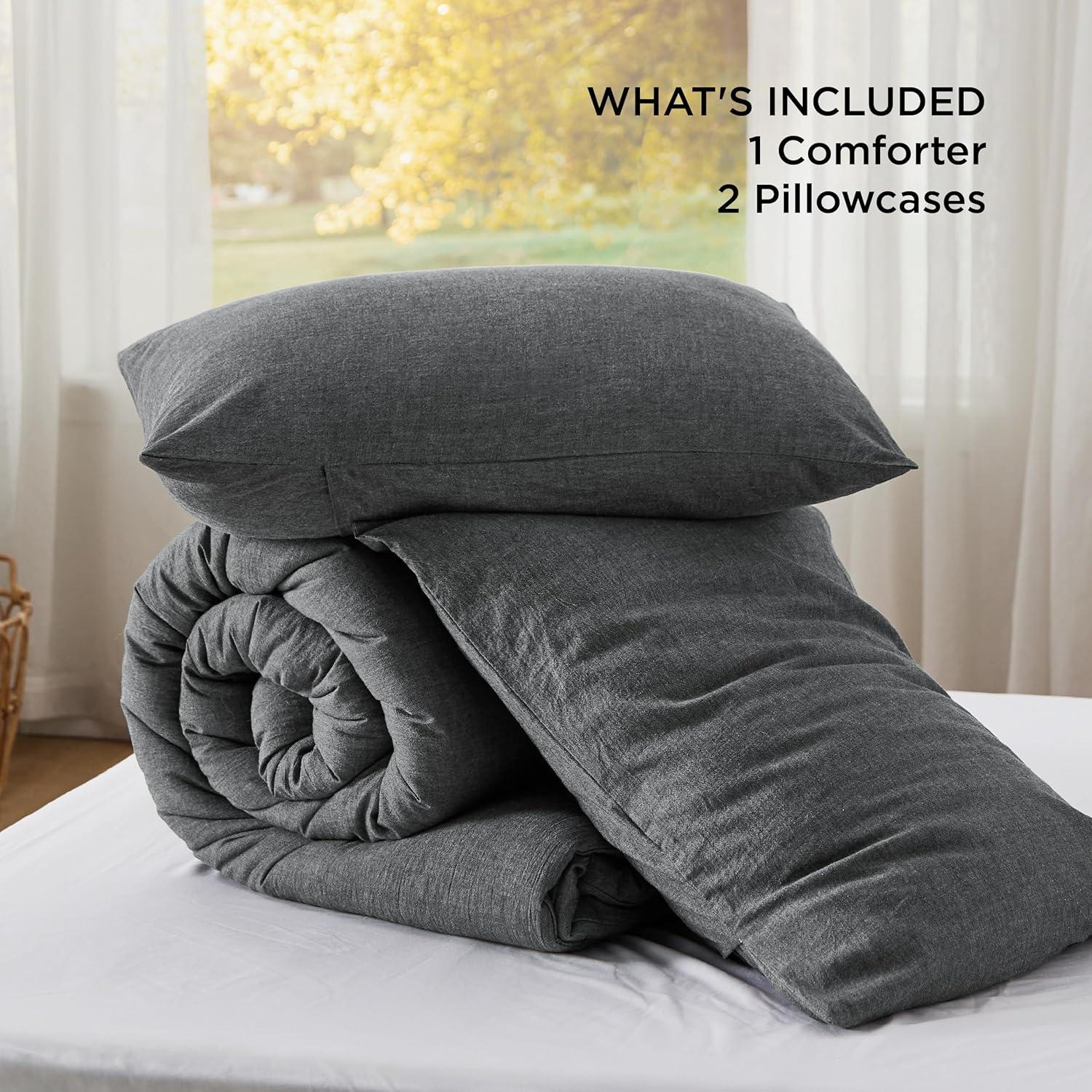 imageBedsure Comforter Set Queen Size Grayish Olive Green Cotton Fabric with Microfiber Inner Fill Queen Comforter Set for All Seasons 3 Pieces 1 Comforter 90quotx90quot and 2 Pillow Cases 20quotx26quot02 Dark Grey