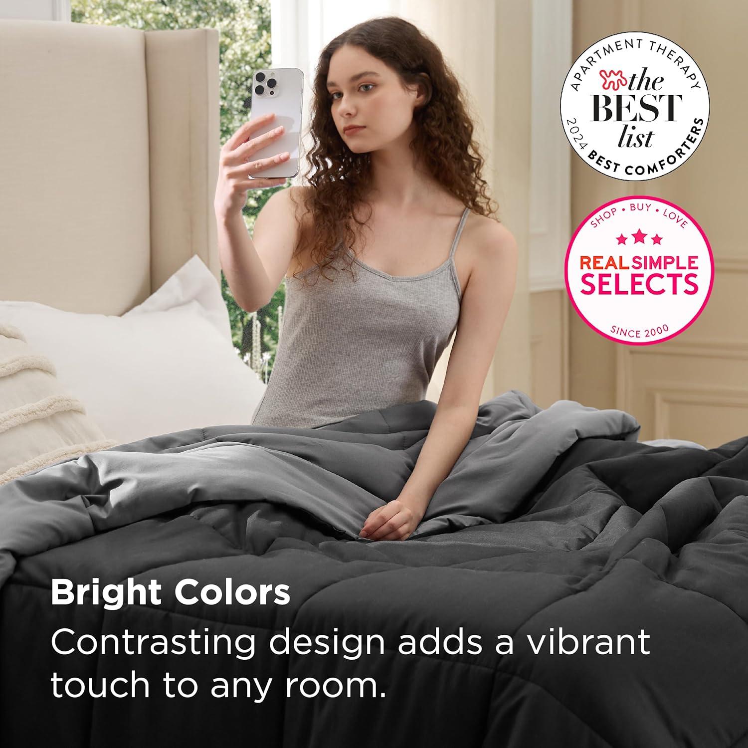 imageBedsure Comforters Queen Size Duvet Insert All Season Bed Comforter Quilted Down Alternative Duvet Box Stitched Comforter with Corner Tabs Machine Washable 88 x 88 Inches WhiteBlackGrey