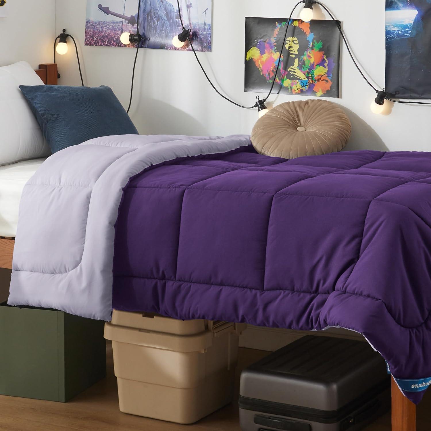 imageBedsure Comforters Queen Size Duvet Insert All Season Bed Comforter Quilted Down Alternative Duvet Box Stitched Comforter with Corner Tabs Machine Washable 88 x 88 Inches WhitePurplePale Purple