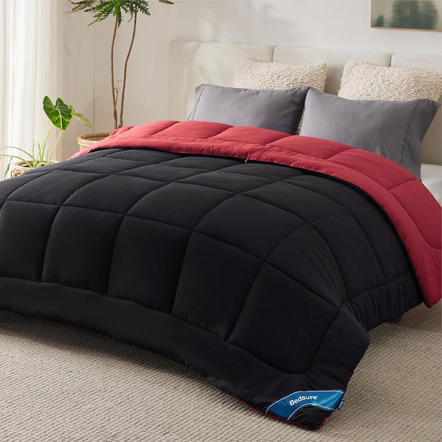 imageBedsure Comforters Queen Size Duvet Insert All Season Bed Comforter Quilted Down Alternative Duvet Box Stitched Comforter with Corner Tabs Machine Washable 88 x 88 Inches WhiteBlackRed
