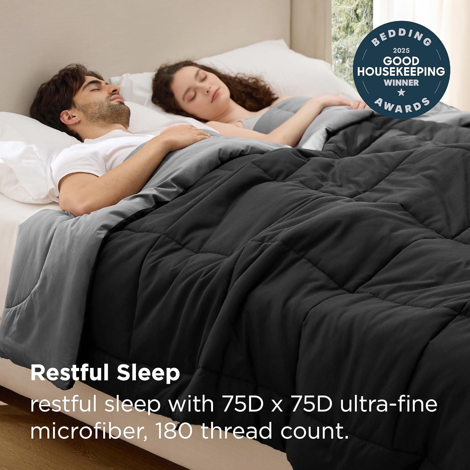 imageBedsure Comforters Queen Size Duvet Insert All Season Bed Comforter Quilted Down Alternative Duvet Box Stitched Comforter with Corner Tabs Machine Washable 88 x 88 Inches WhiteBlackGrey