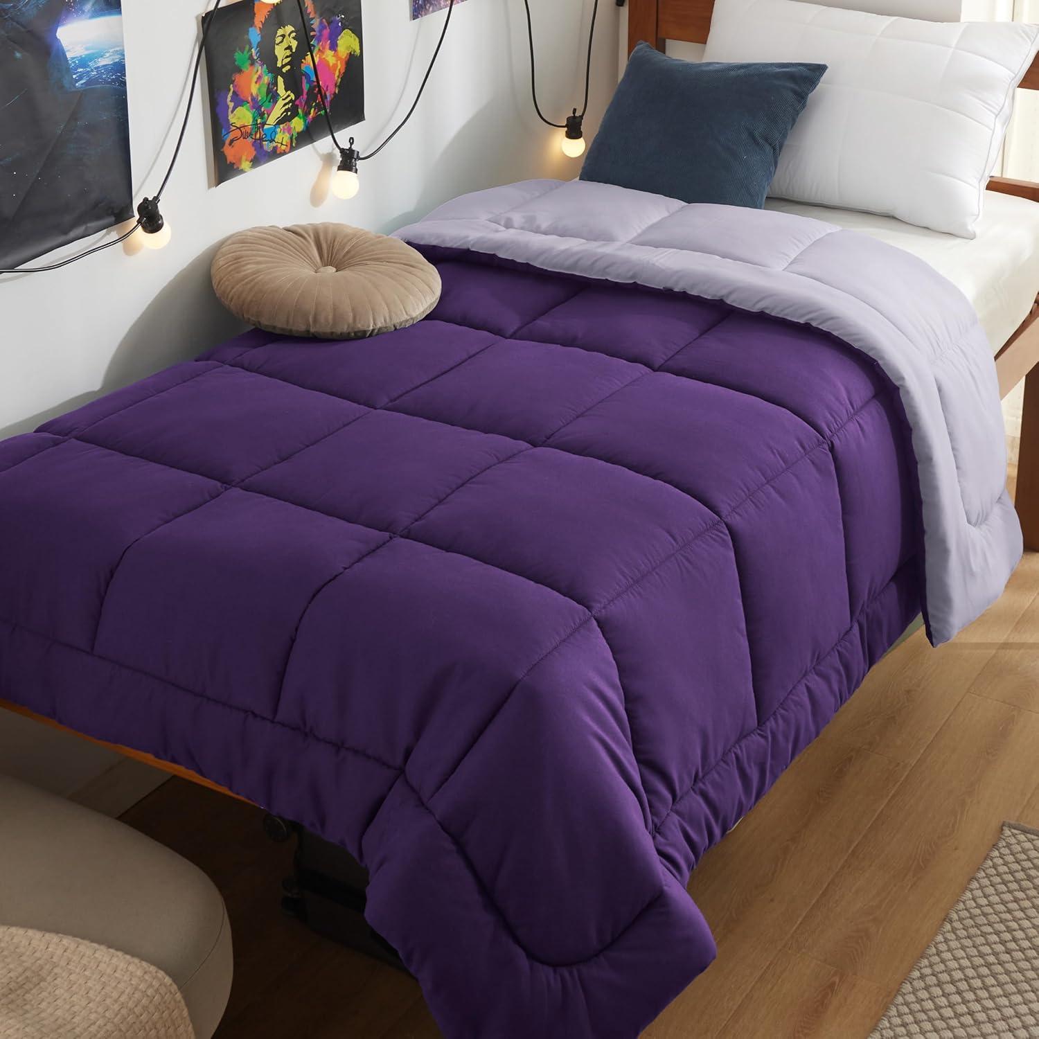imageBedsure Comforters Queen Size Duvet Insert All Season Bed Comforter Quilted Down Alternative Duvet Box Stitched Comforter with Corner Tabs Machine Washable 88 x 88 Inches WhitePurplePale Purple