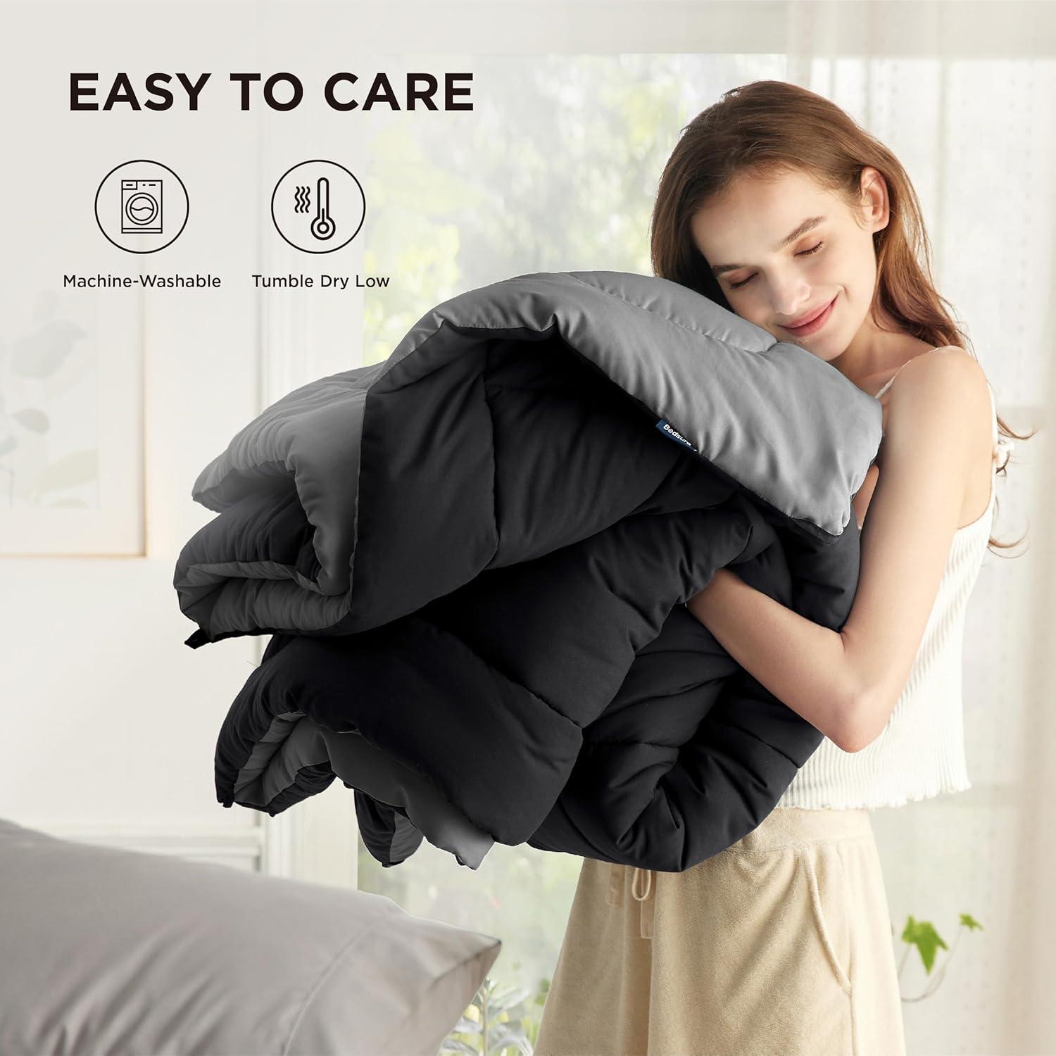 imageBedsure Comforters Queen Size Duvet Insert All Season Bed Comforter Quilted Down Alternative Duvet Box Stitched Comforter with Corner Tabs Machine Washable 88 x 88 Inches WhiteBlackGrey