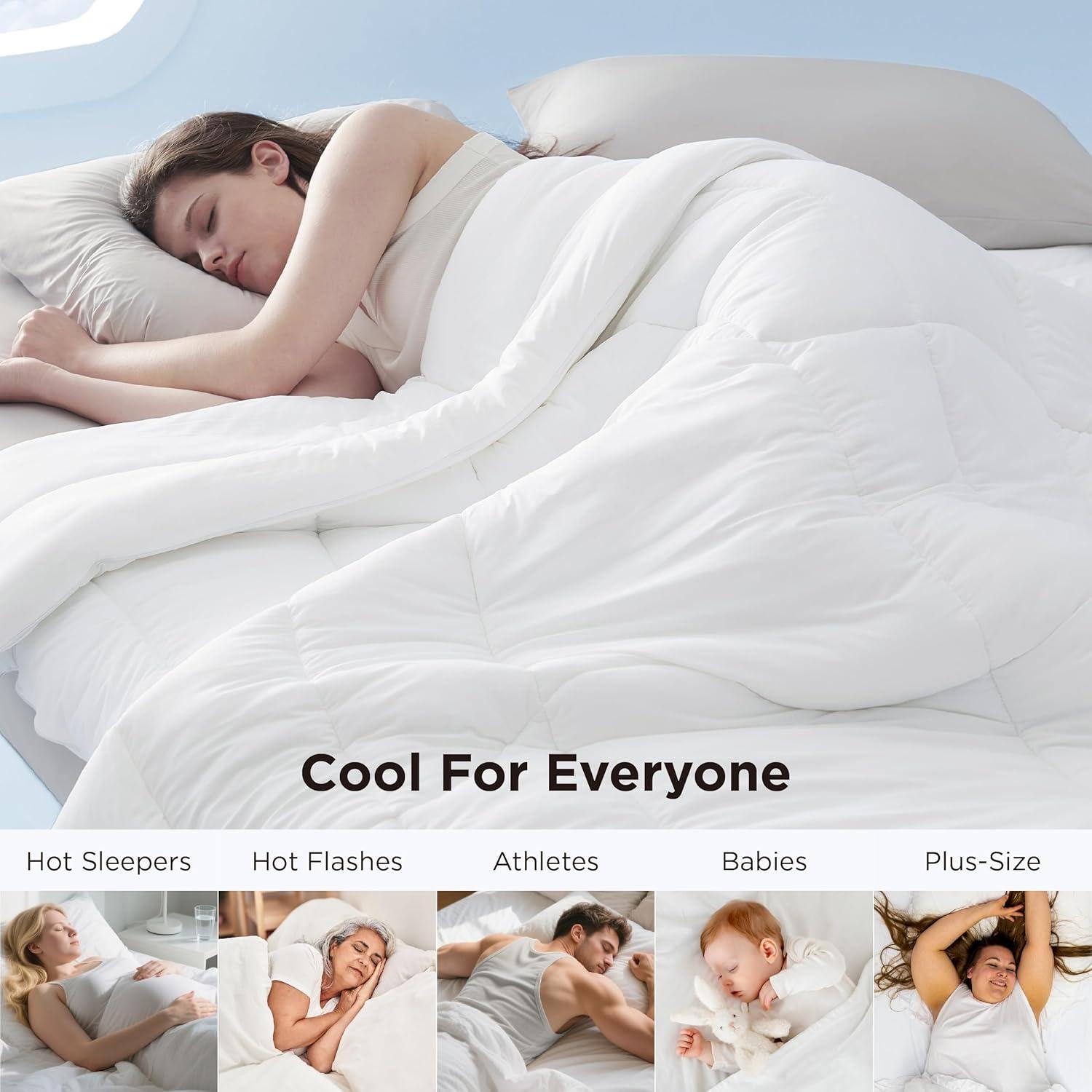 imageBedsure Cooling Comforter Queen Size Cooling Blankets for Hot Sleepers Lightweight Comforter for Summer with DualSided Cool Tech Soft Breathable Cold Blanket for Sleeping Green 88x88 InchesWhite