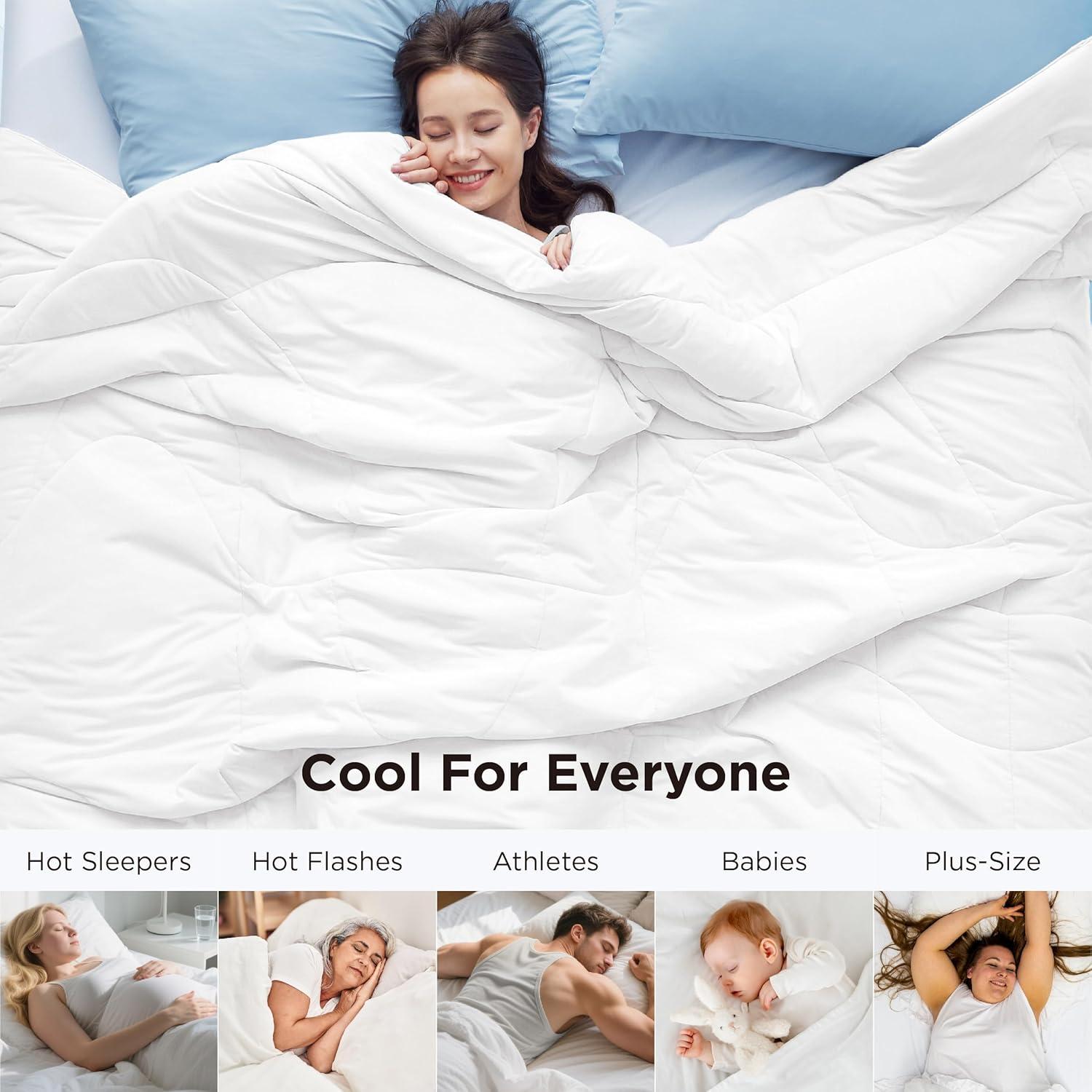 imageBedsure Cooling Comforter Queen Size Cooling Blankets for Hot Sleepers Lightweight Comforter for Summer with DualSided Cool Tech Soft Breathable Cold Blanket for Sleeping Green 88x88 InchesWhite
