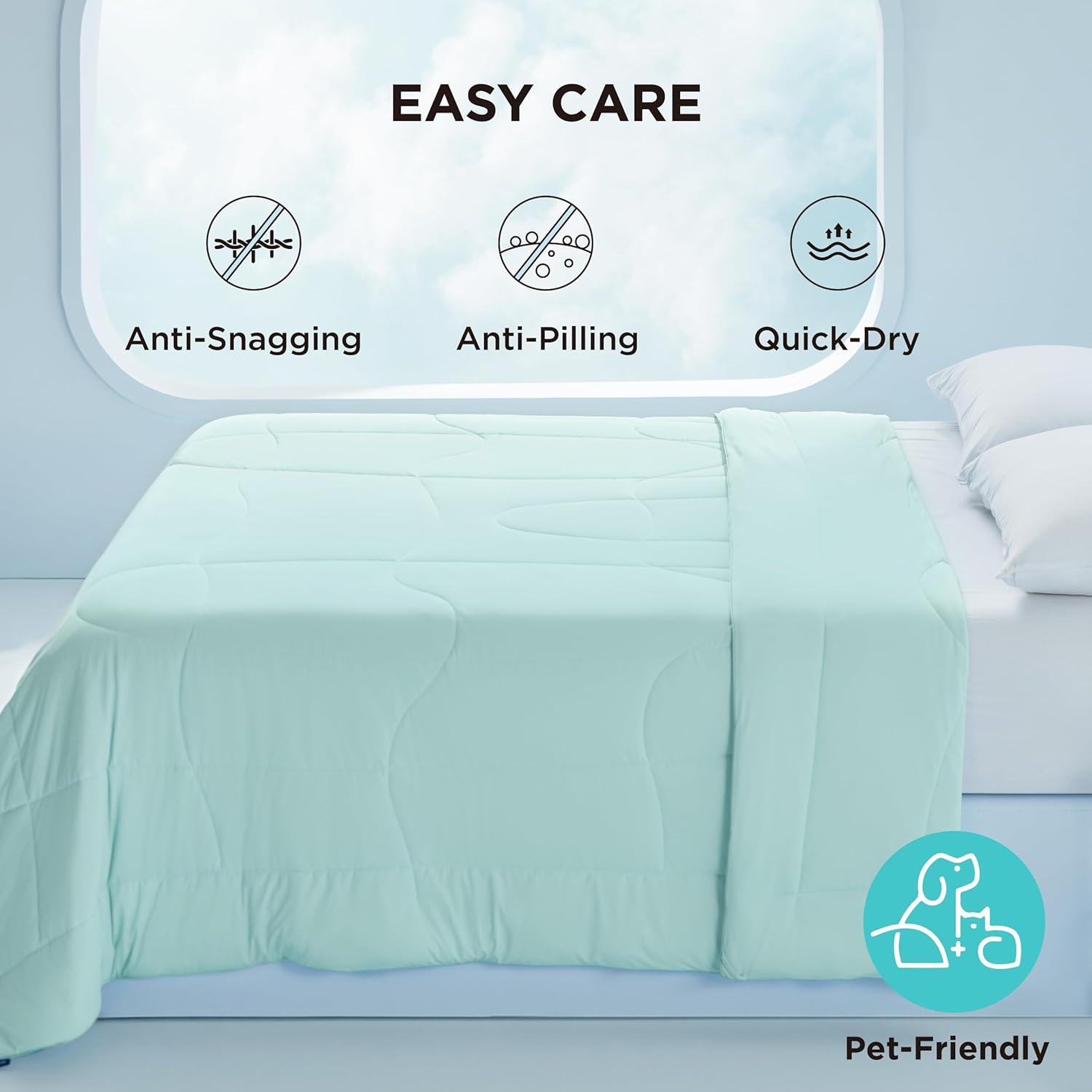 imageBedsure Cooling Comforter Queen Size Cooling Blankets for Hot Sleepers Lightweight Comforter for Summer with DualSided Cool Tech Soft Breathable Cold Blanket for Sleeping Green 88x88 InchesGreen
