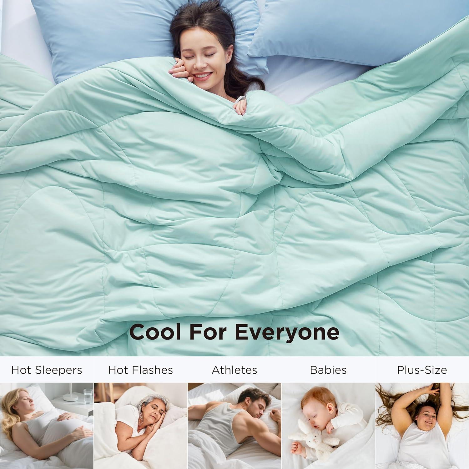 imageBedsure Cooling Comforter Queen Size Cooling Blankets for Hot Sleepers Lightweight Comforter for Summer with DualSided Cool Tech Soft Breathable Cold Blanket for Sleeping Green 88x88 InchesGreen