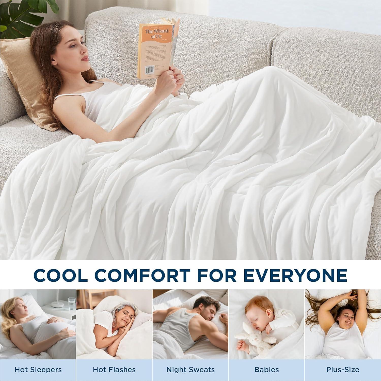imageBedsure Cooling Comforter Queen Size GentleSoft Moisture Wicking Cooling Blanket for Hot Sleepers Breathable Lightweight Duvet Insert DualSided Summer Blanket Blue 88x88 InchesWhite