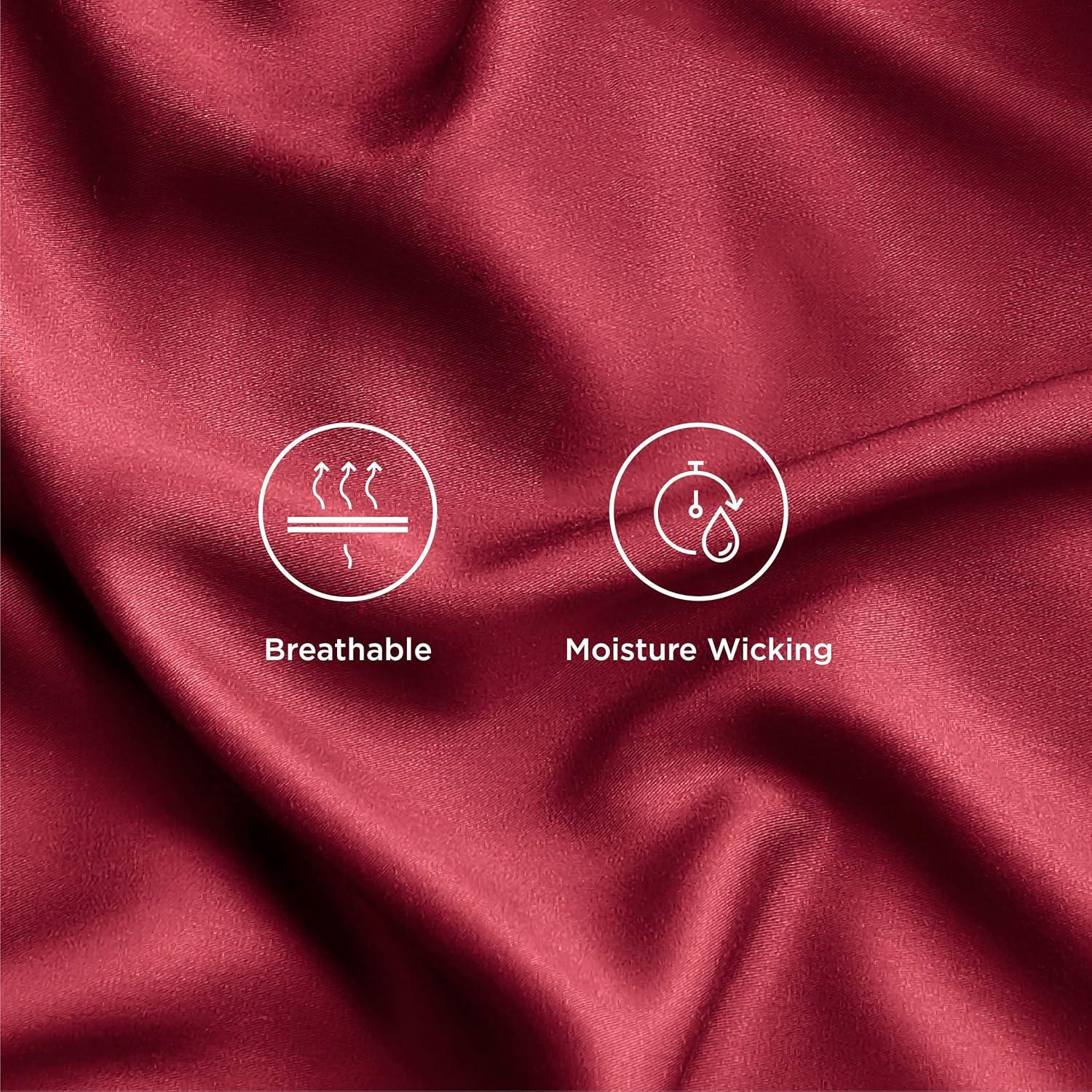 imageBedsure Cooling Sheets Twin Rayon Derived from Bamboo Breathable ampamp Soft Twin Sheets Set Deep Pocket Up to 16 Inches Hotel Luxury Silky Bedding for Hot Sleepers Burgundy15 Burgundy