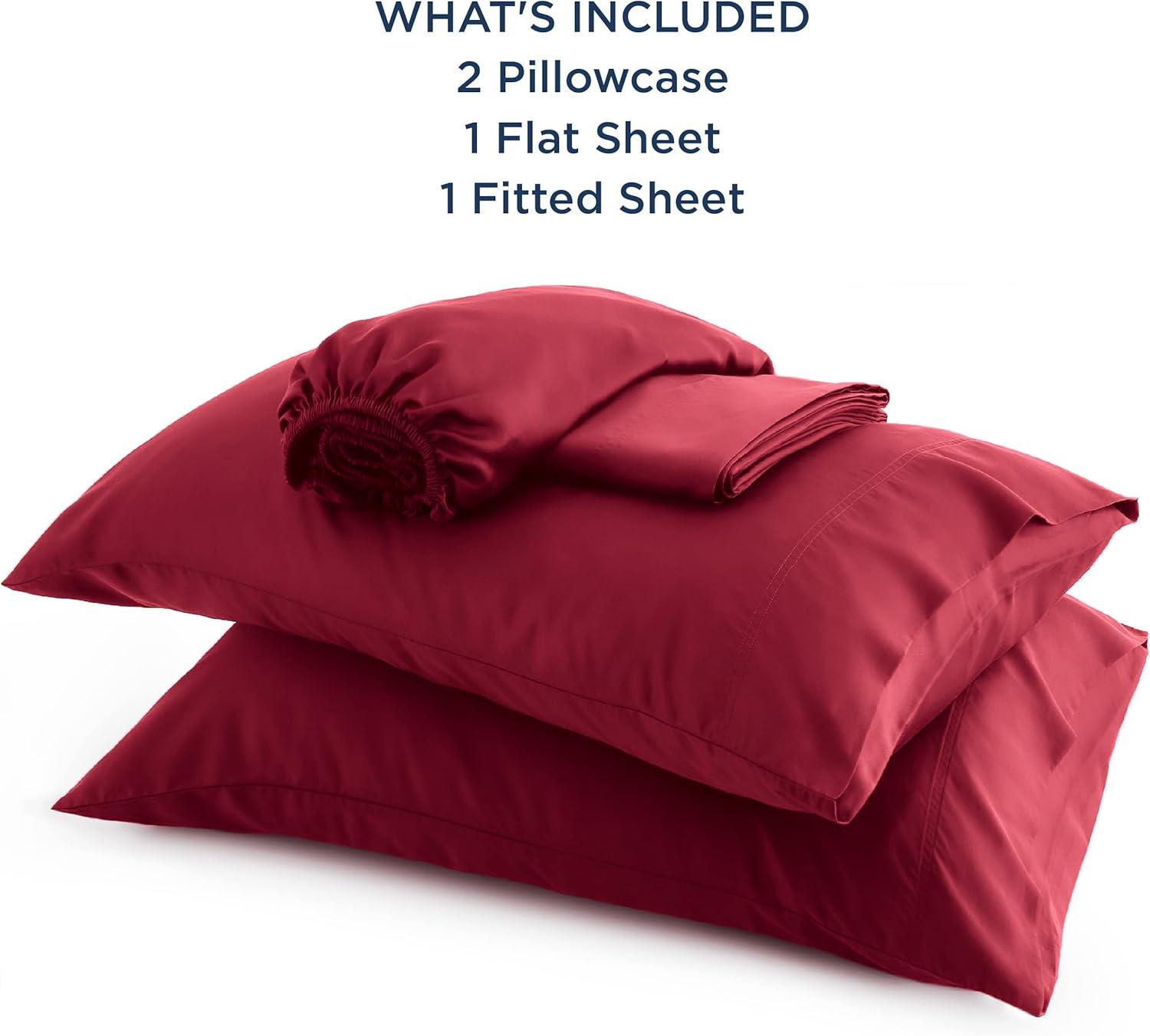 imageBedsure Cooling Sheets Twin Rayon Derived from Bamboo Breathable ampamp Soft Twin Sheets Set Deep Pocket Up to 16 Inches Hotel Luxury Silky Bedding for Hot Sleepers Burgundy15 Burgundy