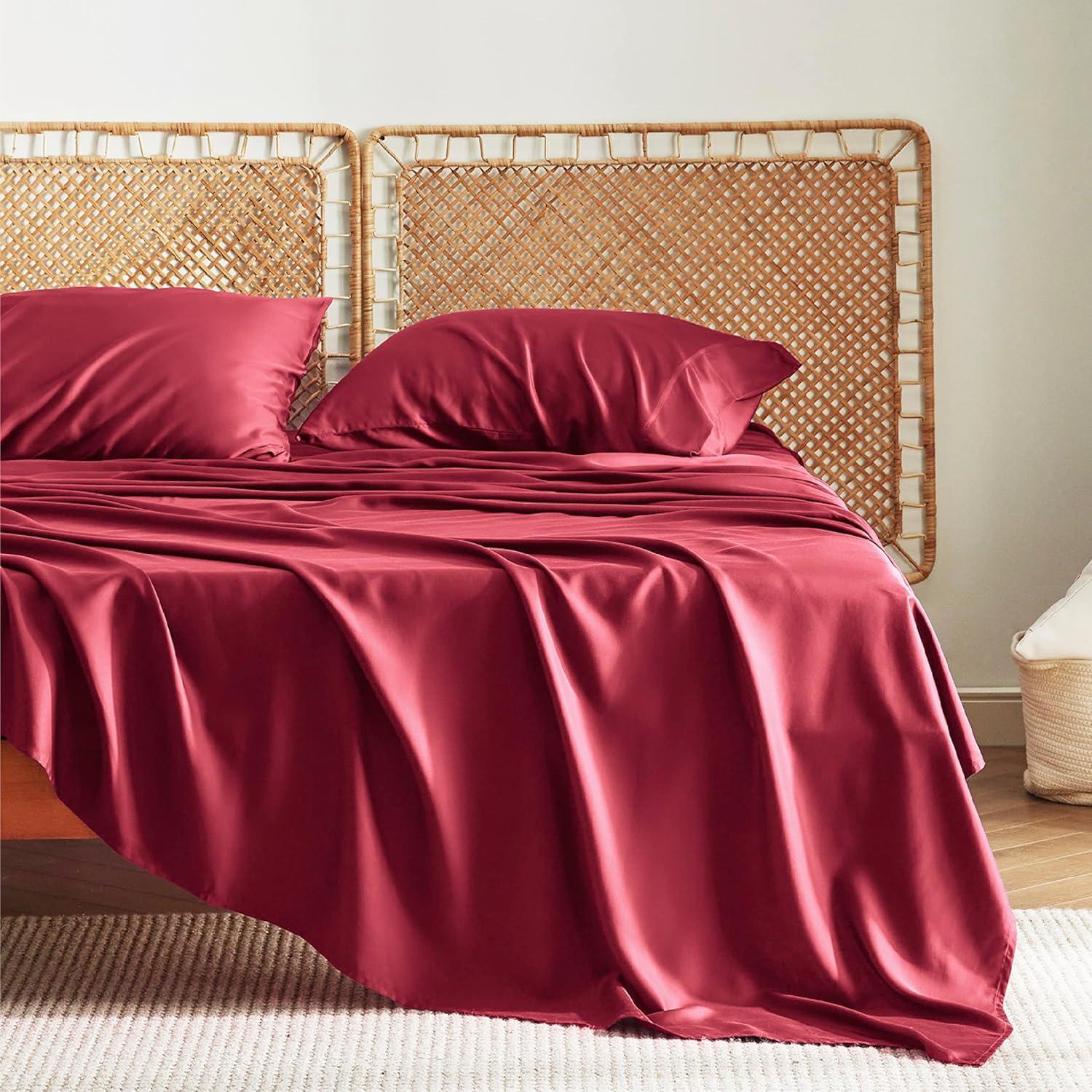 imageBedsure Cooling Sheets Twin Rayon Derived from Bamboo Breathable ampamp Soft Twin Sheets Set Deep Pocket Up to 16 Inches Hotel Luxury Silky Bedding for Hot Sleepers Burgundy15 Burgundy