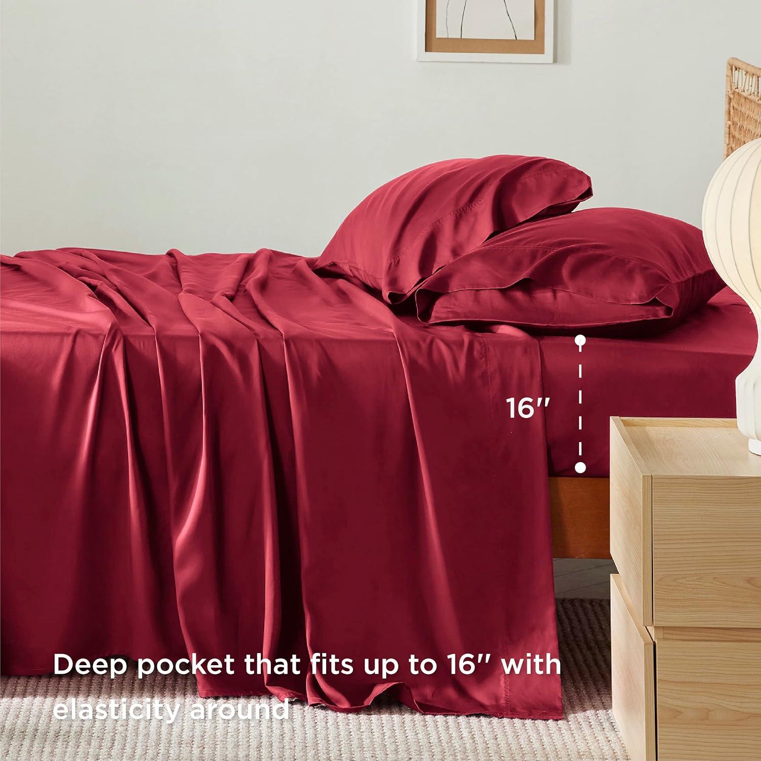 imageBedsure Cooling Sheets Twin Rayon Derived from Bamboo Breathable ampamp Soft Twin Sheets Set Deep Pocket Up to 16 Inches Hotel Luxury Silky Bedding for Hot Sleepers Burgundy15 Burgundy