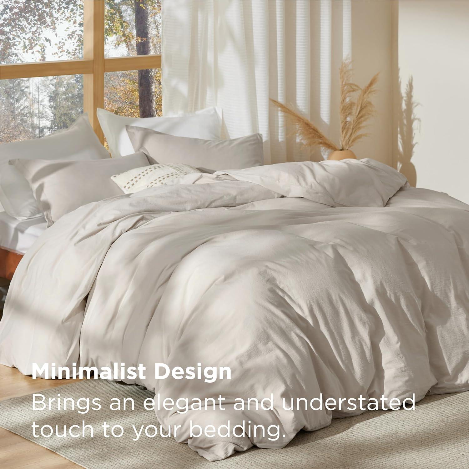 imageBedsure Cotton Duvet Cover Queen Luxury Slub Weave 100 Cotton Duvet Cover with a Linen Like Textured Easy Change Durable Bedding Coconut White 90quot x 90quot07 Stonewashed Light Greige No Comforter