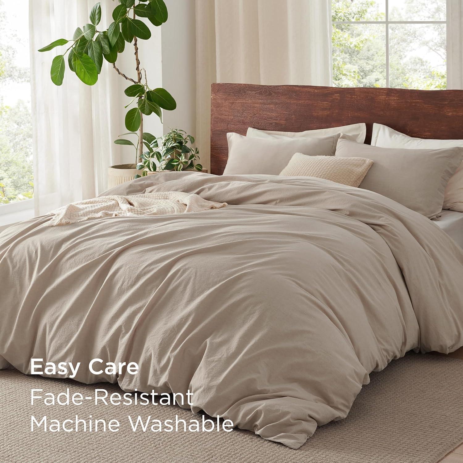 imageBedsure Cotton Duvet Cover Queen Luxury Slub Weave 100 Cotton Duvet Cover with a Linen Like Textured Easy Change Durable Bedding Coconut White 90quot x 90quot36 Slub Mocha Mousse No Comforter
