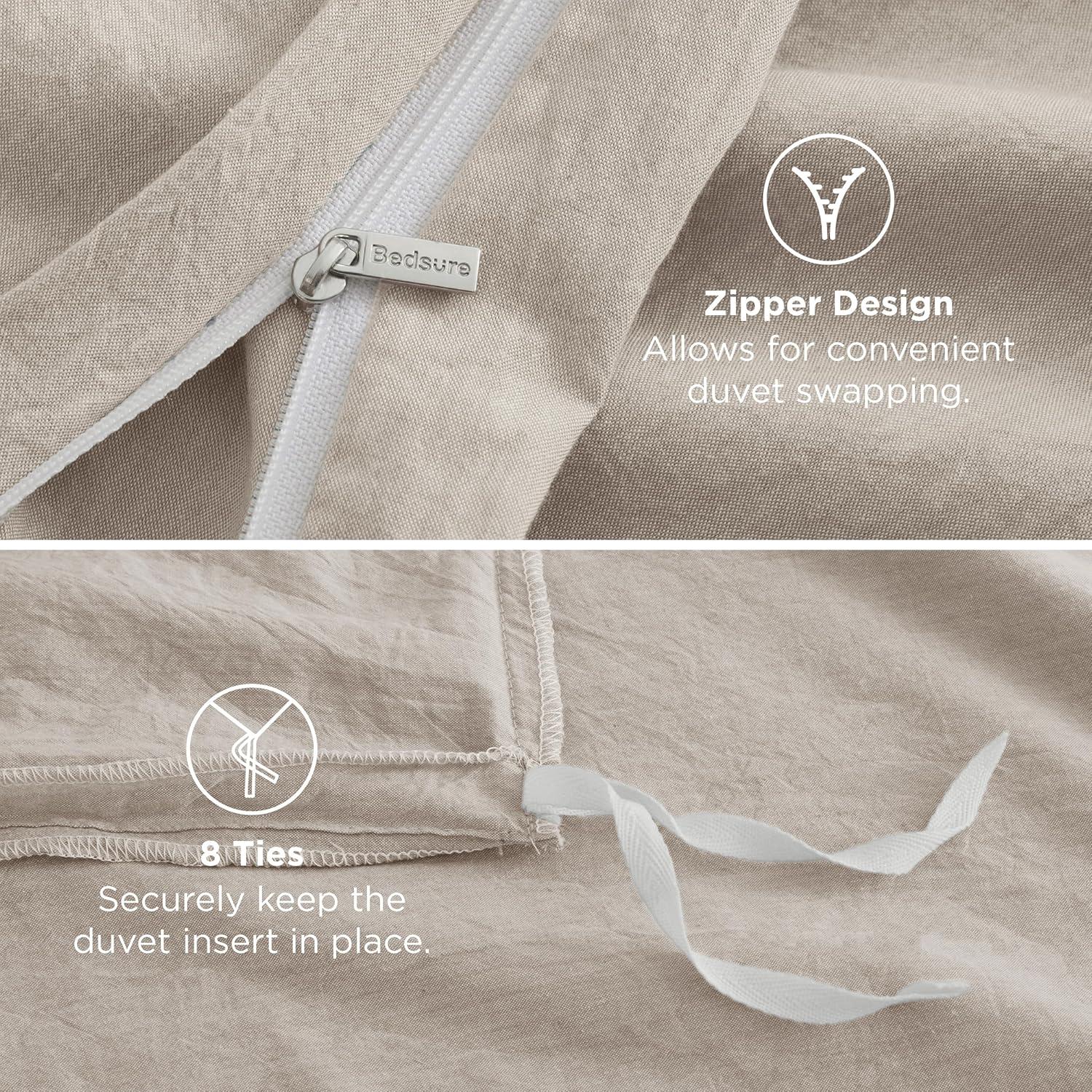 imageBedsure Cotton Duvet Cover Queen Luxury Slub Weave 100 Cotton Duvet Cover with a Linen Like Textured Easy Change Durable Bedding Coconut White 90quot x 90quot05 Linen Color No Comforter