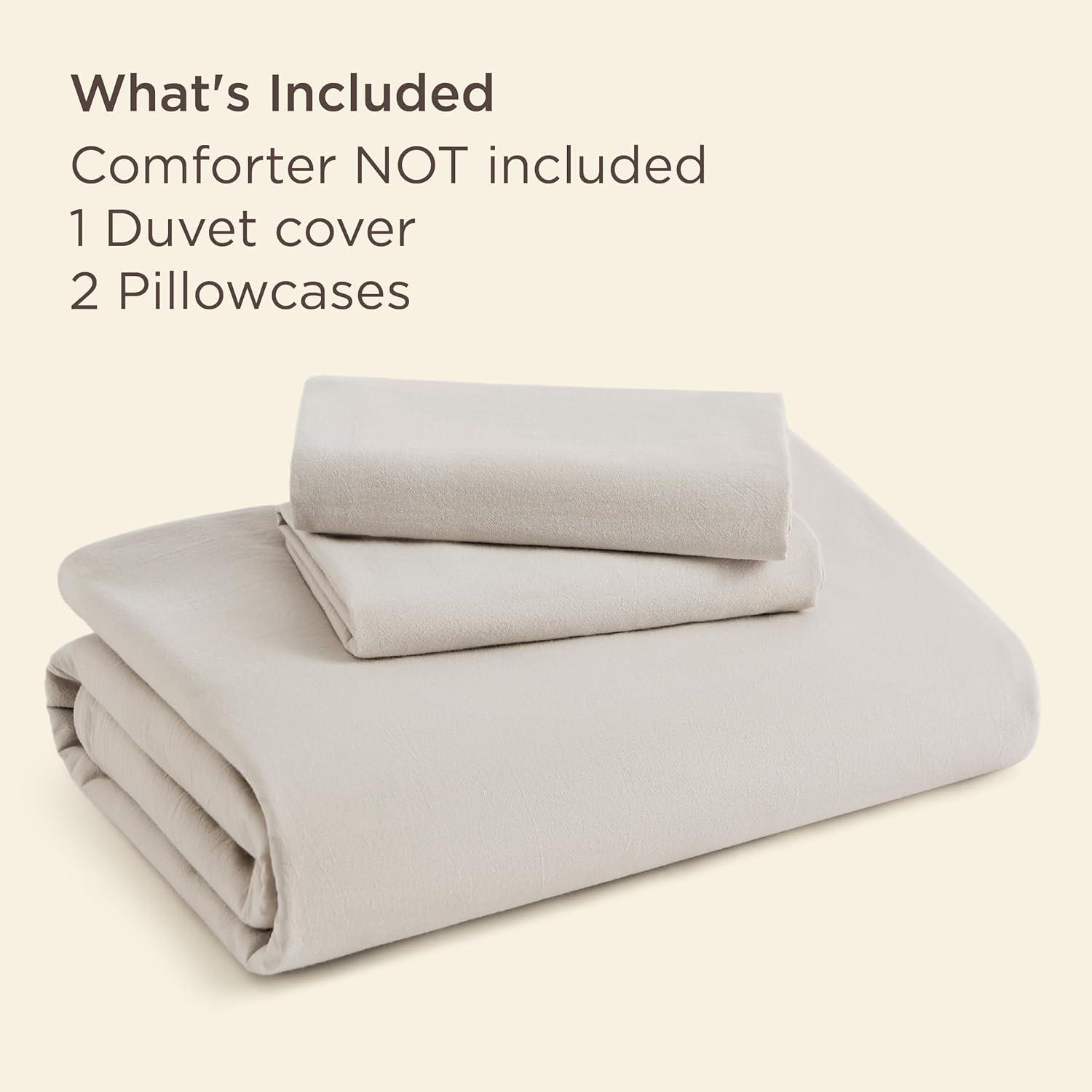 imageBedsure Cotton Duvet Cover Queen Luxury Slub Weave 100 Cotton Duvet Cover with a Linen Like Textured Easy Change Durable Bedding Coconut White 90quot x 90quot07 Stonewashed Light Greige No Comforter