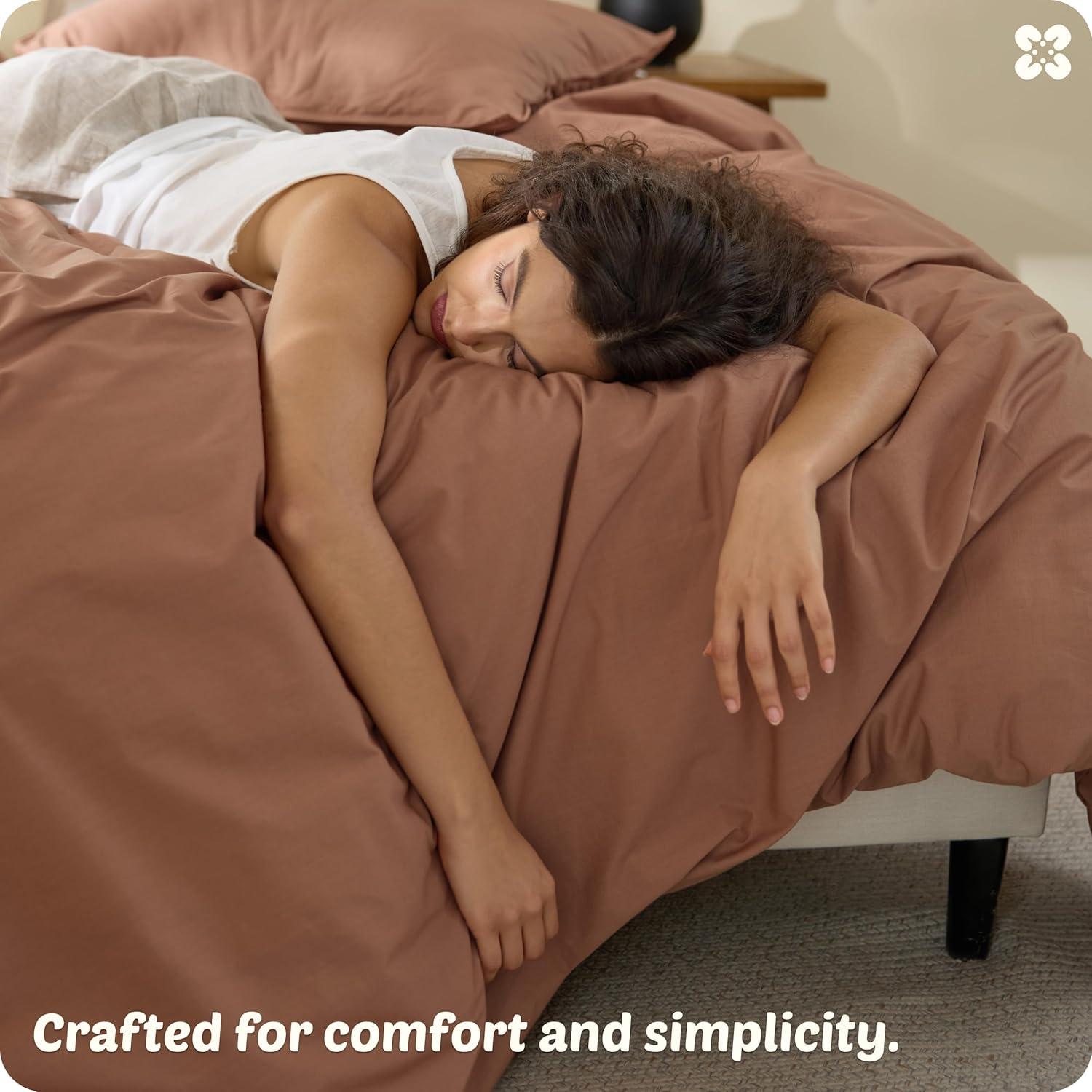 imageBedsure Cotton Duvet Cover Queen Luxury Slub Weave 100 Cotton Duvet Cover with a Linen Like Textured Easy Change Durable Bedding Coconut White 90quot x 90quot36 Slub Mocha Mousse No Comforter