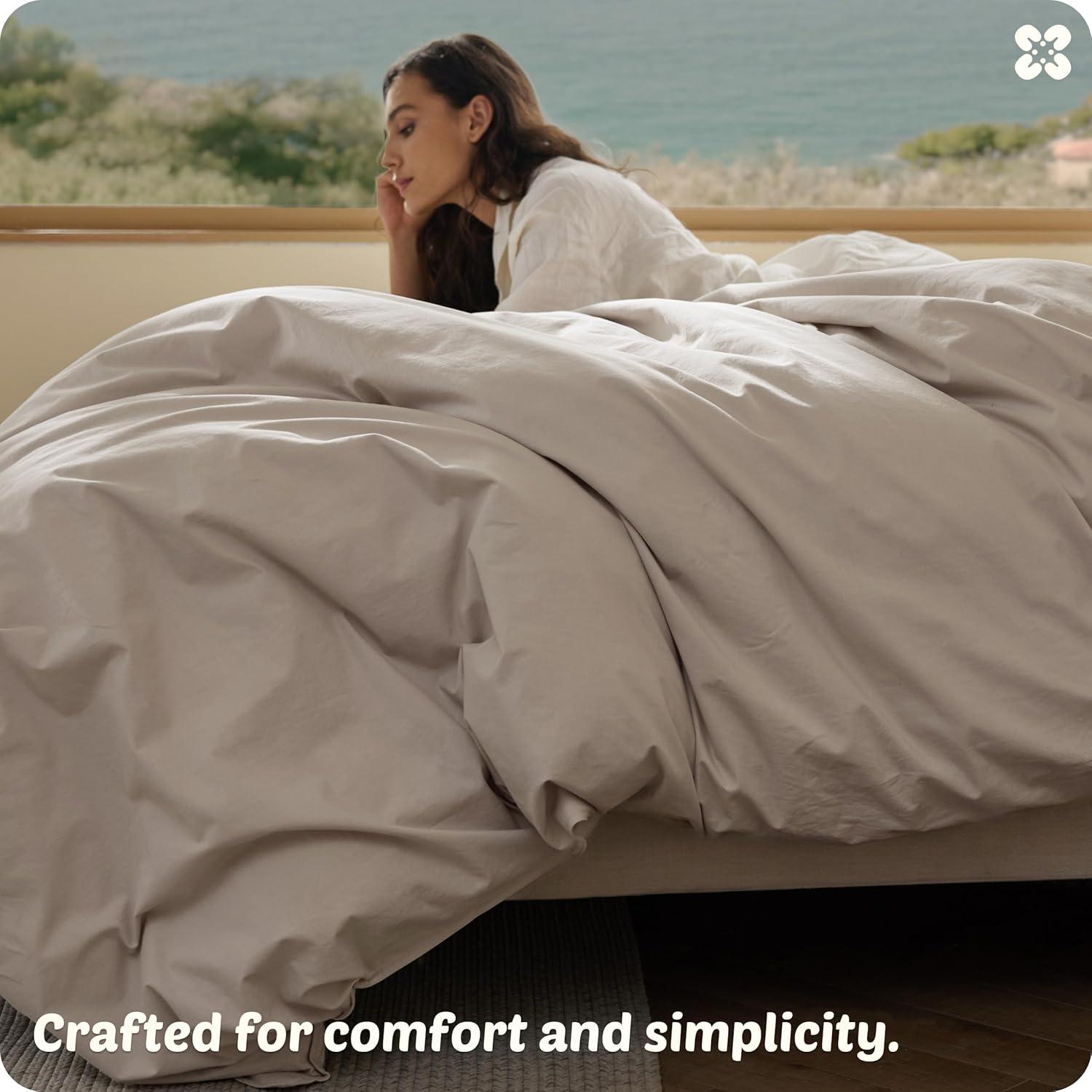 imageBedsure Cotton Duvet Cover Queen Luxury Slub Weave 100 Cotton Duvet Cover with a Linen Like Textured Easy Change Durable Bedding Coconut White 90quot x 90quot32 Slub Natural Linen No Comforter