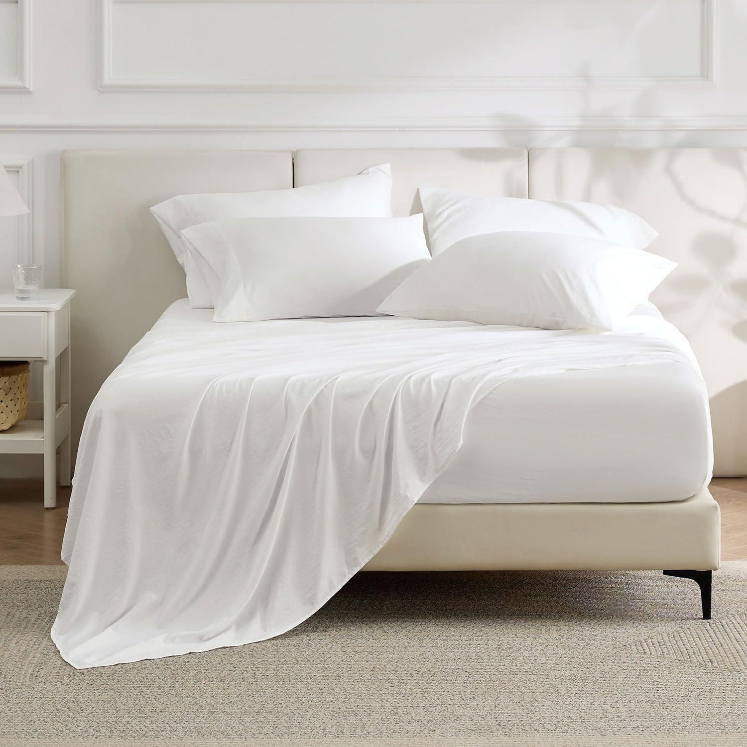 imageBedsure Deep Pocket Queen Sheets 6 Piece Prewashed UltraSoft Queen Sheet Set Fits Mattresses Up to 18 Inches Thick Breathable ampamp Secure Fit Hotel Luxury Bedding Sage GreenWhite