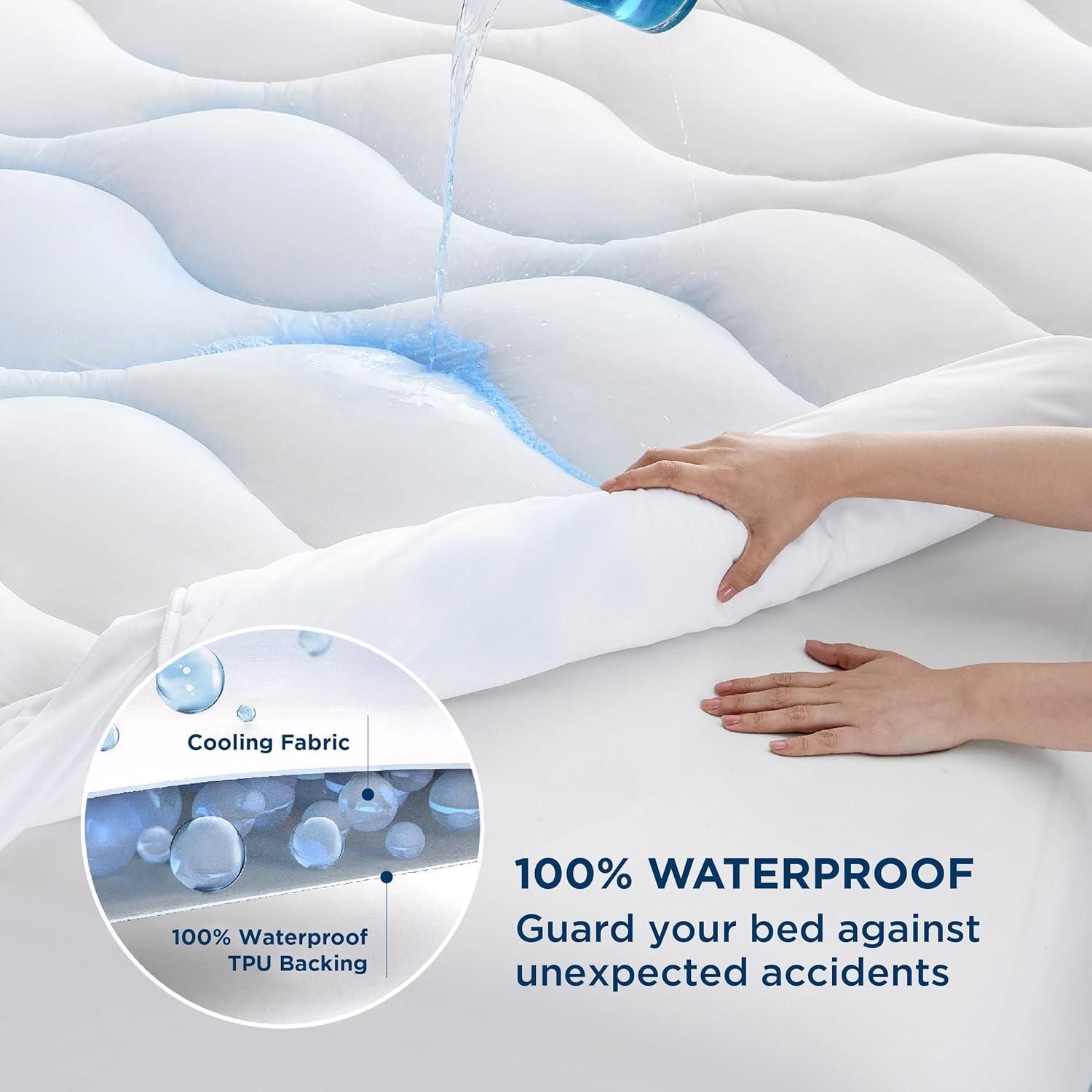 imageBedsure Full Size Waterproof Mattress Protector Soft ampamp Fluffy Mattress Pad Full Quilted Cooling Topper with 821 Inches Deep Pocket Washable Breathable Bed Cover White