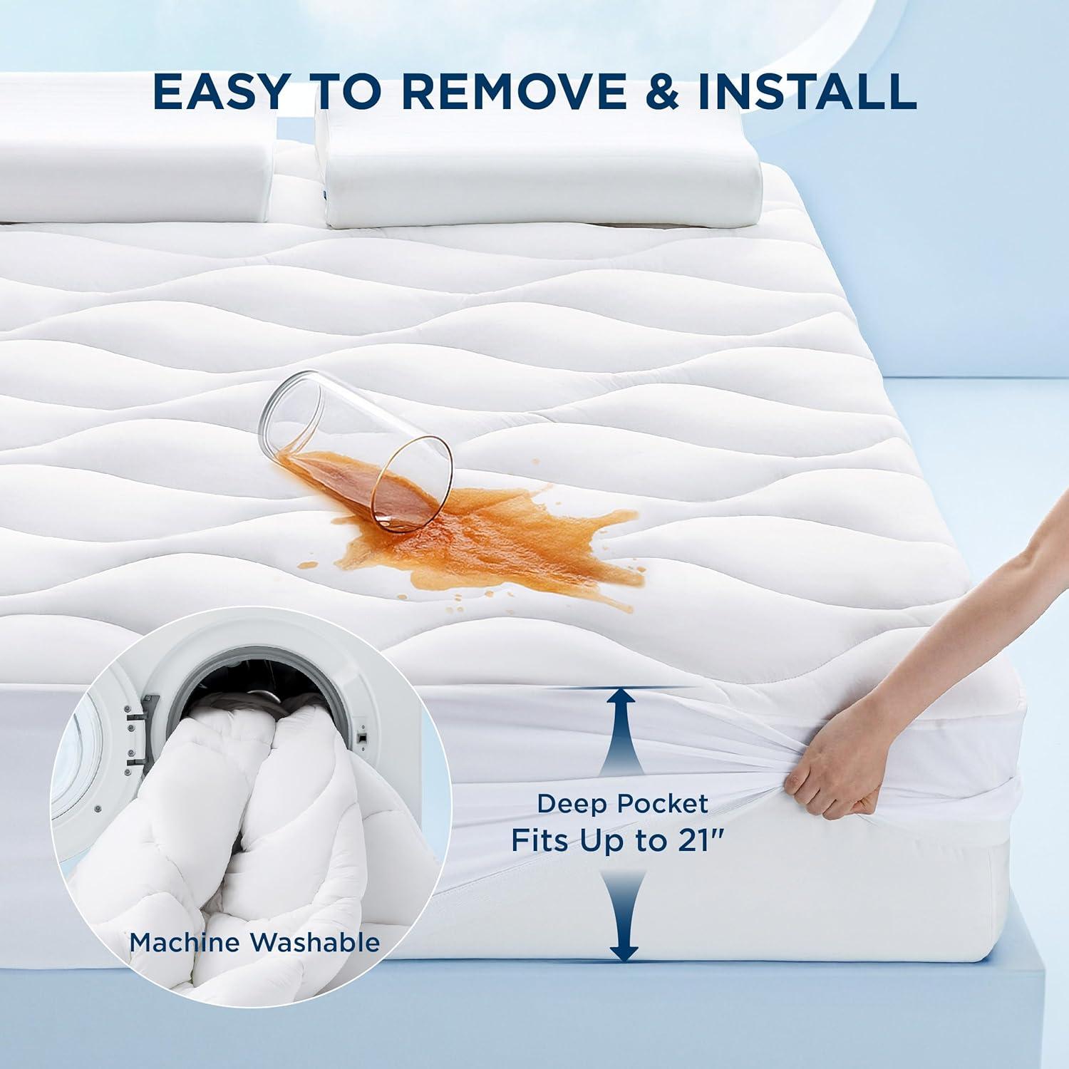 imageBedsure Full Size Waterproof Mattress Protector Soft ampamp Fluffy Mattress Pad Full Quilted Cooling Topper with 821 Inches Deep Pocket Washable Breathable Bed Cover White