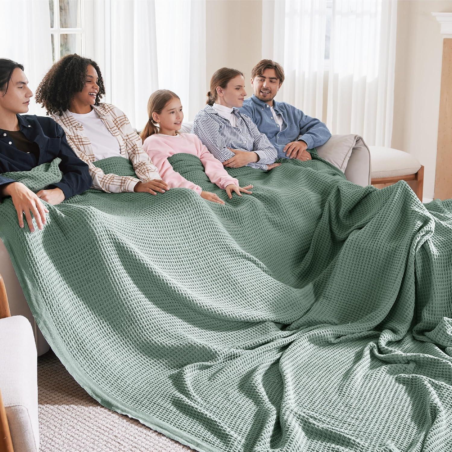 imageBedsure Gentlesoft 100 Cotton Blanket Queen Size for Bed Breathable and Soft Thick Cozy Waffle Weave Christmas Blanket Gift for Women White 90x90 Inches03 Sage Green