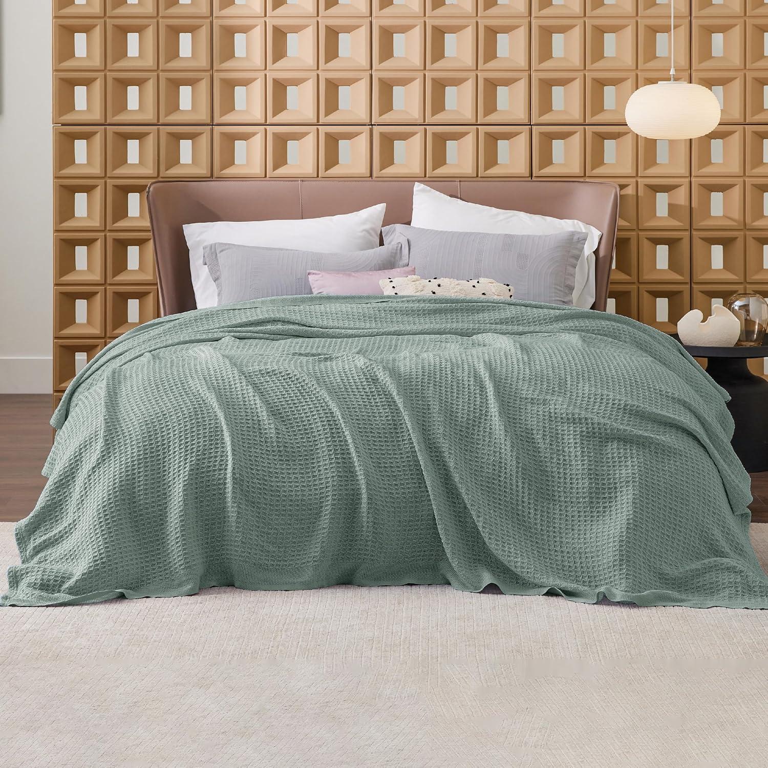 imageBedsure Gentlesoft 100 Cotton Blanket Queen Size for Bed Breathable and Soft Thick Cozy Waffle Weave Christmas Blanket Gift for Women White 90x90 Inches03 Sage Green