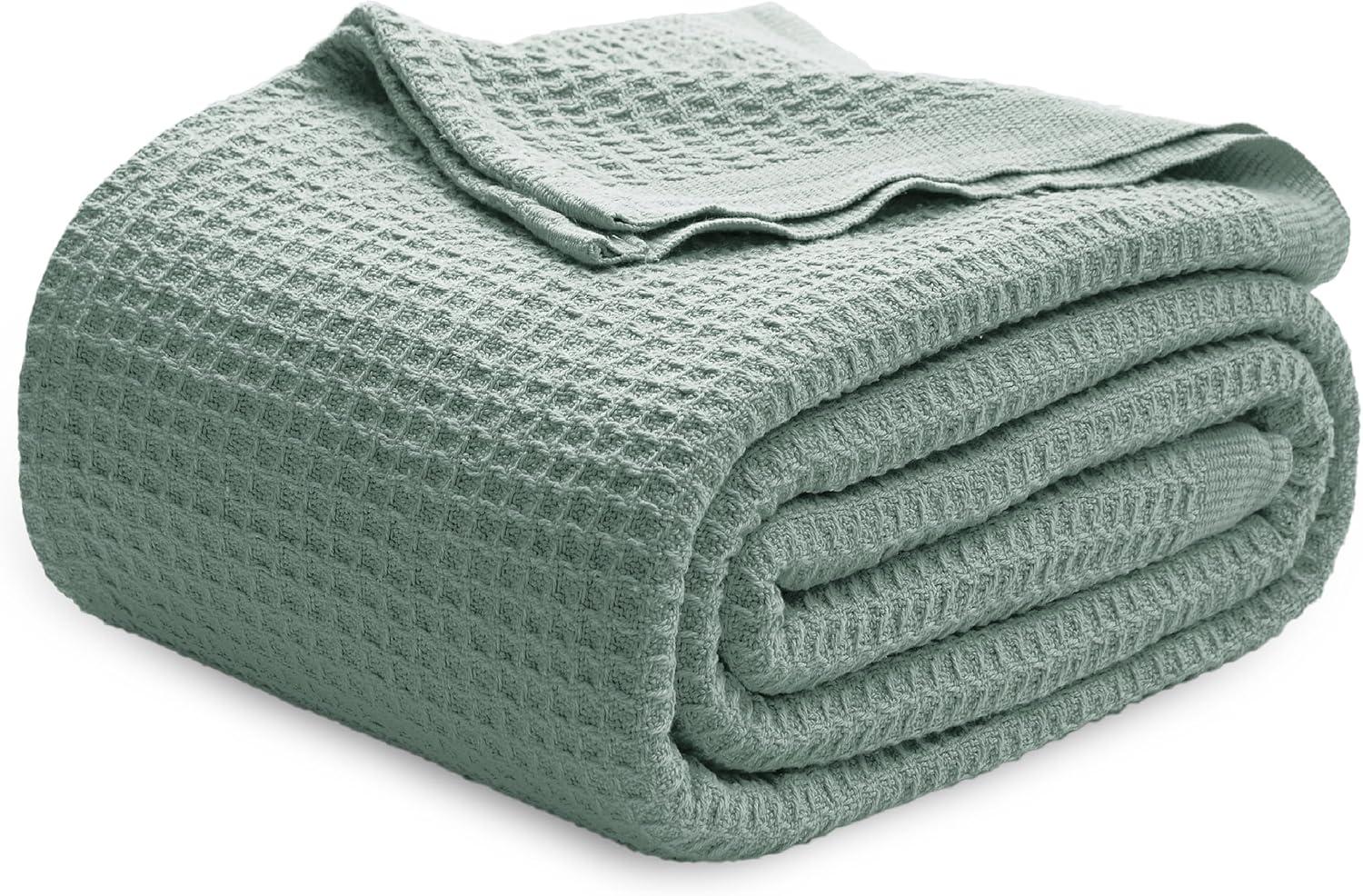 imageBedsure Gentlesoft 100 Cotton Blanket Queen Size for Bed Breathable and Soft Thick Cozy Waffle Weave Christmas Blanket Gift for Women White 90x90 Inches03 Sage Green