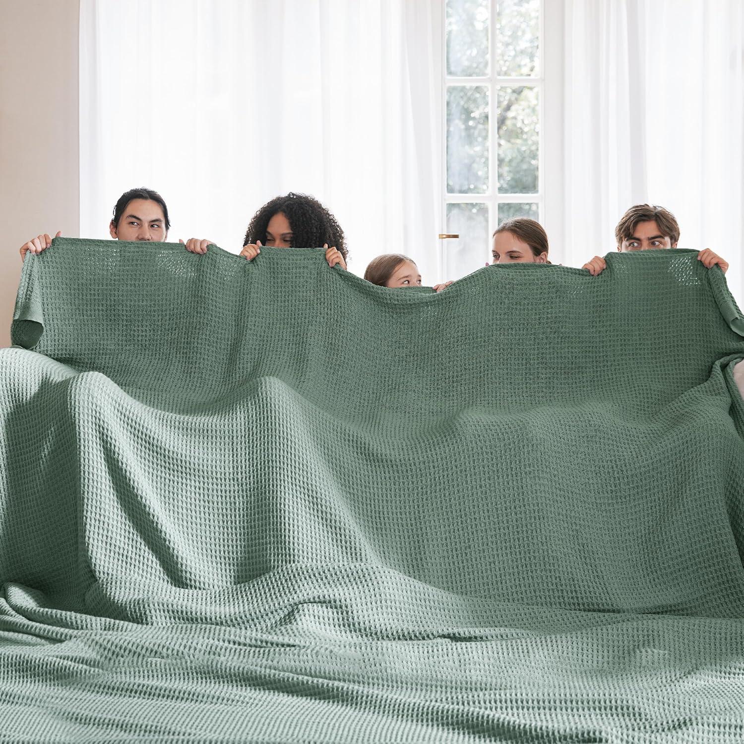 imageBedsure Gentlesoft 100 Cotton Blanket Queen Size for Bed Breathable and Soft Thick Cozy Waffle Weave Christmas Blanket Gift for Women White 90x90 Inches03 Sage Green
