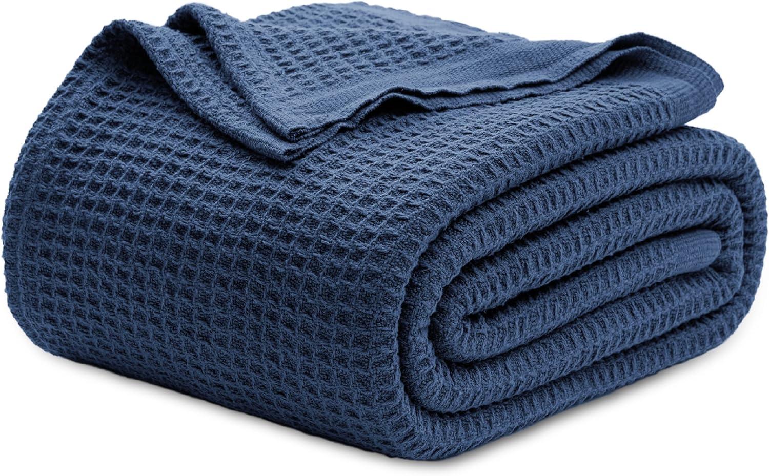 imageBedsure Gentlesoft 100 Cotton Blanket Queen Size for Bed Breathable and Soft Thick Cozy Waffle Weave Christmas Blanket Gift for Women White 90x90 Inches05 Navy