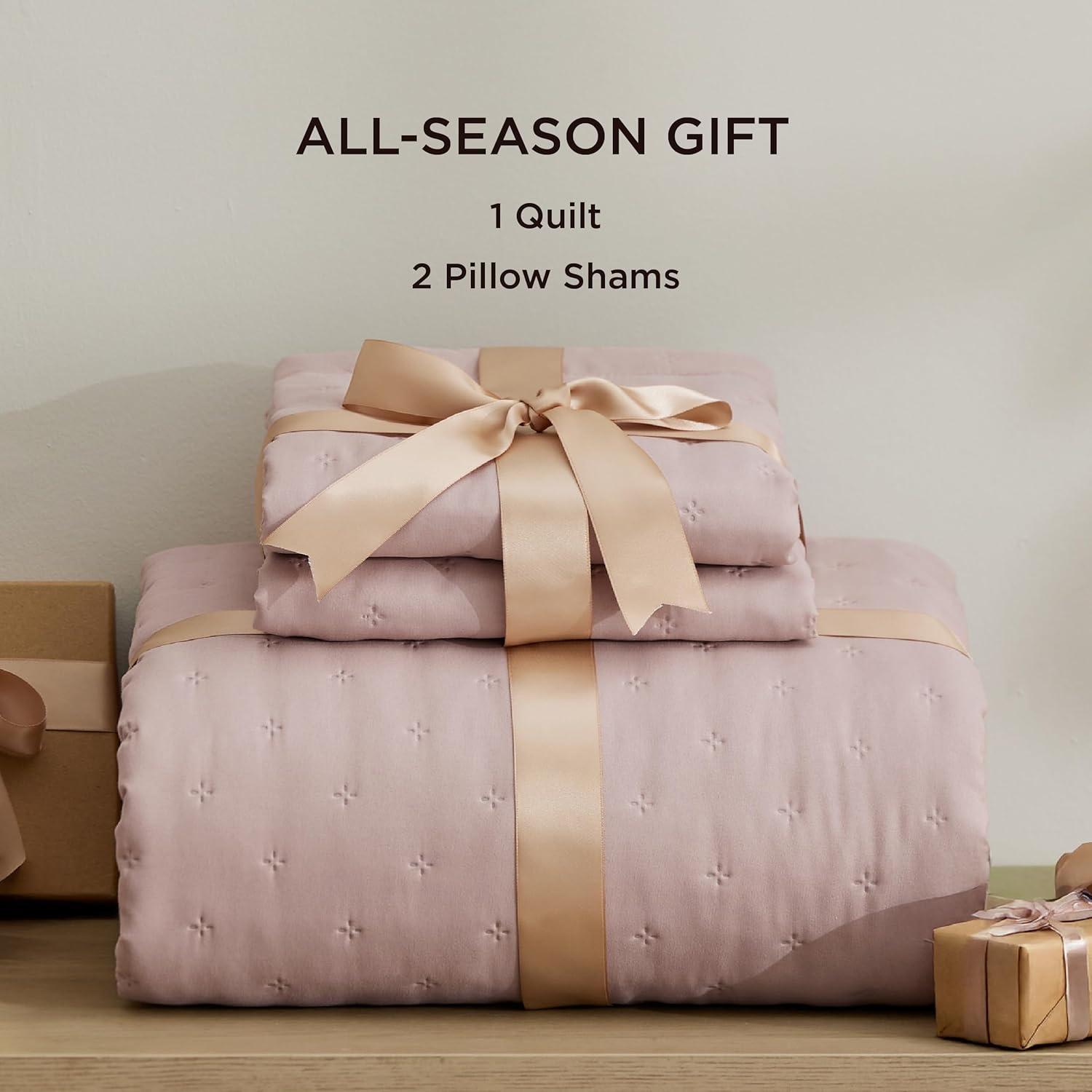 imageBedsure King Quilt Ultra Soft Quilt Bedding for Green Bedroom Decor Lightweight AllSeason King Size Comforter Dark Green Bedspread Coverlet 106x96 Inch13 Dusty Rose Clover