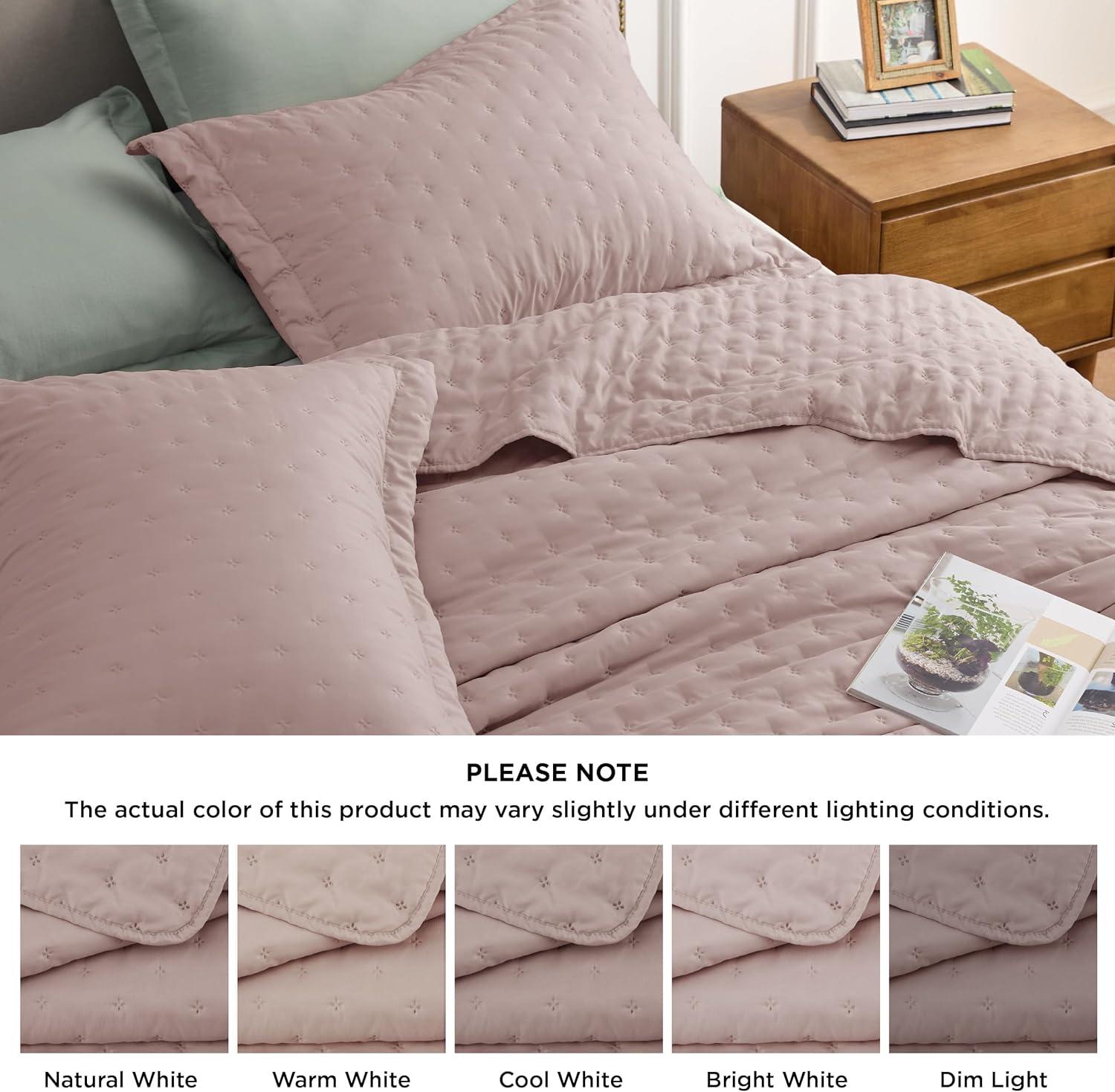 imageBedsure King Quilt Ultra Soft Quilt Bedding for Green Bedroom Decor Lightweight AllSeason King Size Comforter Dark Green Bedspread Coverlet 106x96 Inch13 Dusty Rose Clover