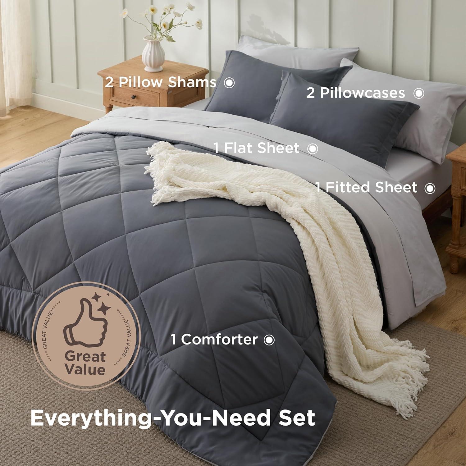 imageBedsure Queen Comforter Set 7 Pieces Reversible Beige Bedding Queen Size Bed Set for All Seasons Bed in a Bag with Down Alternative Comforter Sheets Pillowcases ampamp Shams06 Dark Grey