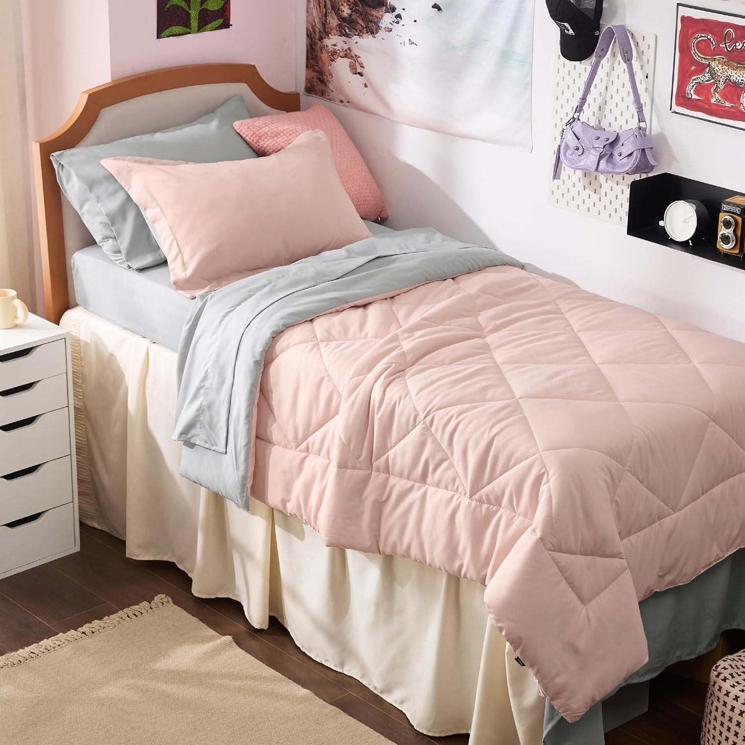 imageBedsure Queen Comforter Set 7 Pieces Reversible Beige Bedding Queen Size Bed Set for All Seasons Bed in a Bag with Down Alternative Comforter Sheets Pillowcases ampamp Shams13 Blush Pink