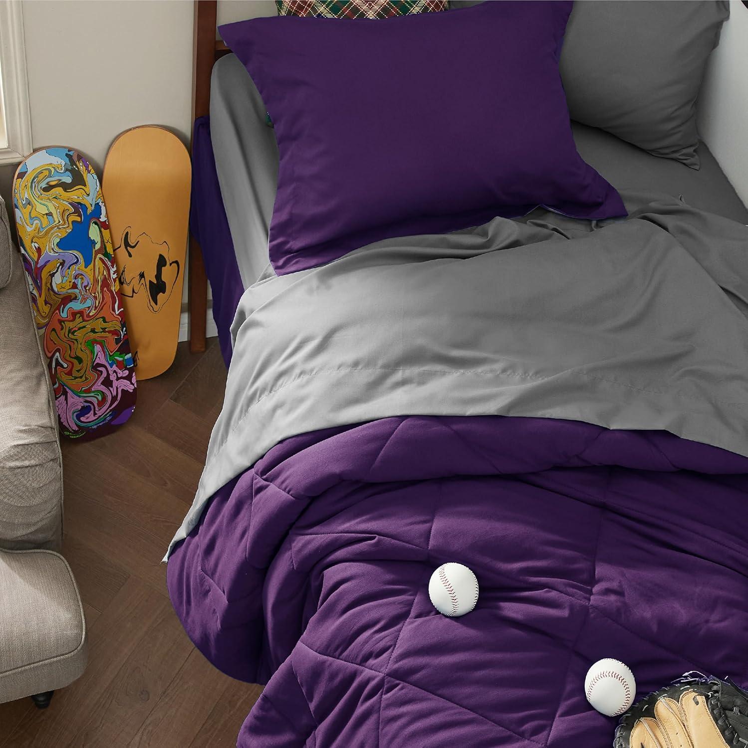 imageBedsure Queen Comforter Set 7 Pieces Reversible Beige Bedding Queen Size Bed Set for All Seasons Bed in a Bag with Down Alternative Comforter Sheets Pillowcases ampamp Shams15 Purple