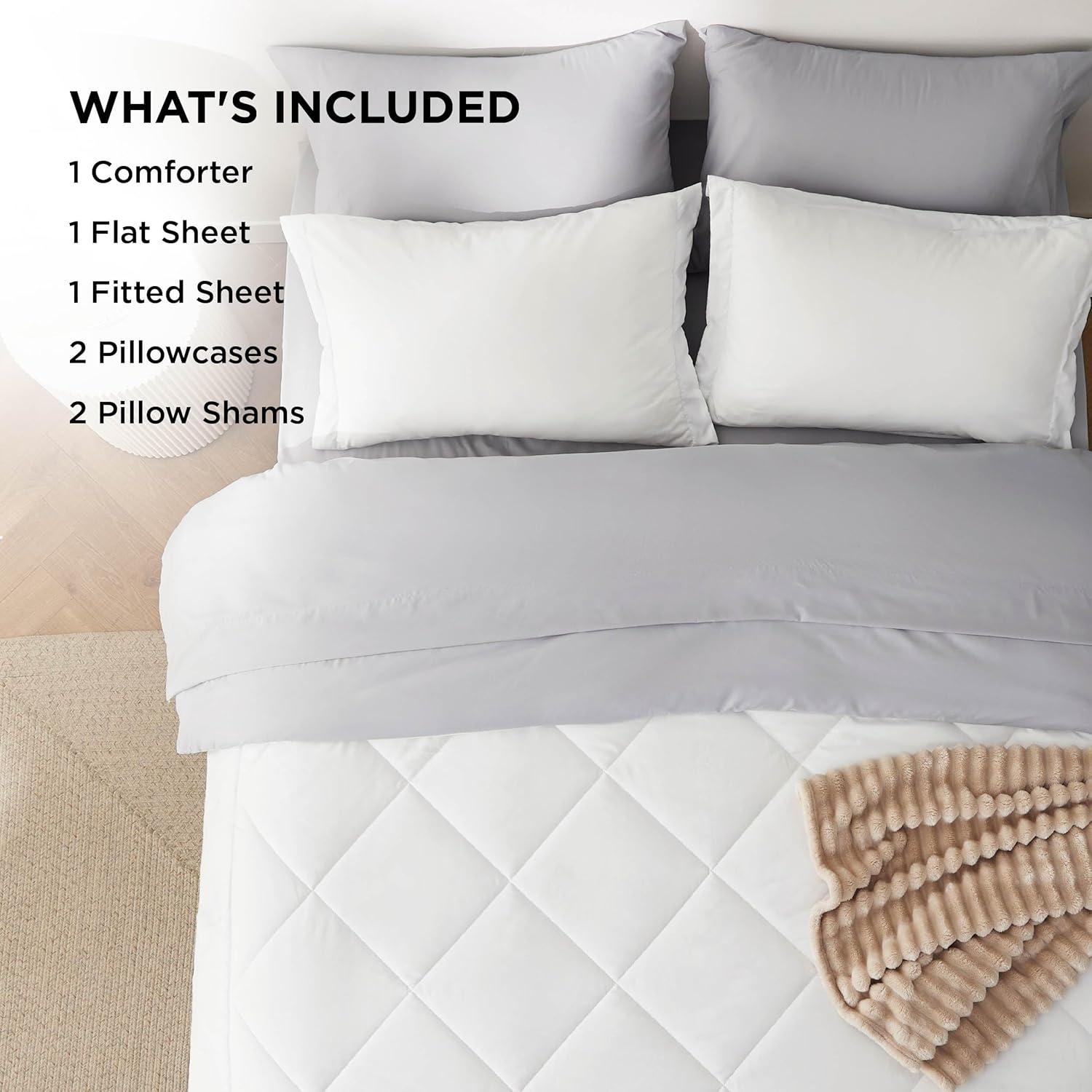 imageBedsure Queen Comforter Set 7 Pieces Reversible Beige Bedding Queen Size Bed Set for All Seasons Bed in a Bag with Down Alternative Comforter Sheets Pillowcases ampamp Shams11 White