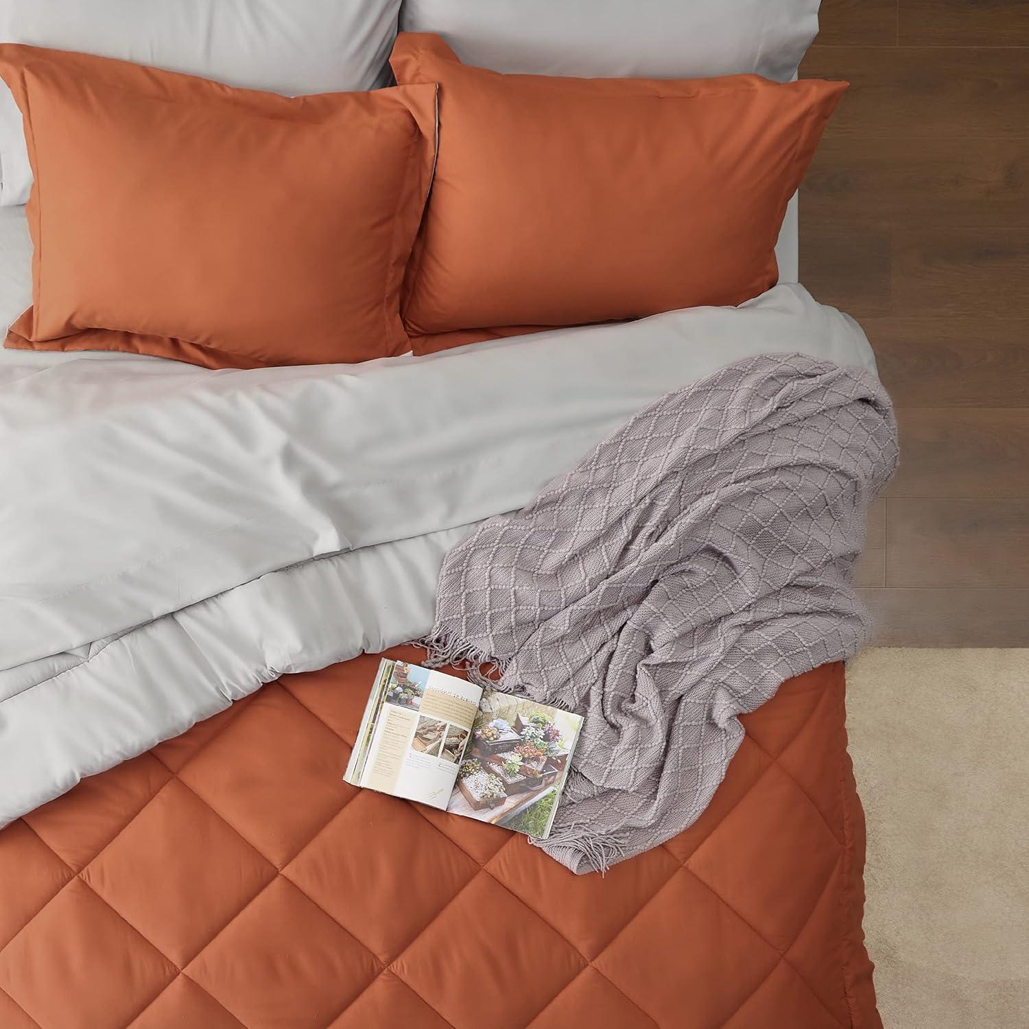 imageBedsure Queen Comforter Set 7 Pieces Reversible Beige Bedding Queen Size Bed Set for All Seasons Bed in a Bag with Down Alternative Comforter Sheets Pillowcases ampamp Shams17 Burnt Orange