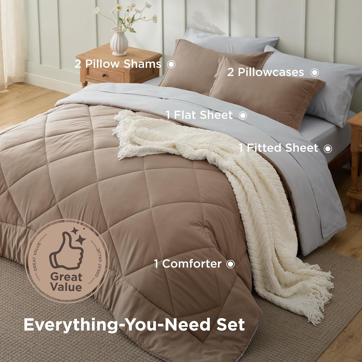 imageBedsure Queen Comforter Set 7 Pieces Reversible Beige Bedding Queen Size Bed Set for All Seasons Bed in a Bag with Down Alternative Comforter Sheets Pillowcases ampamp Shams22 Brown