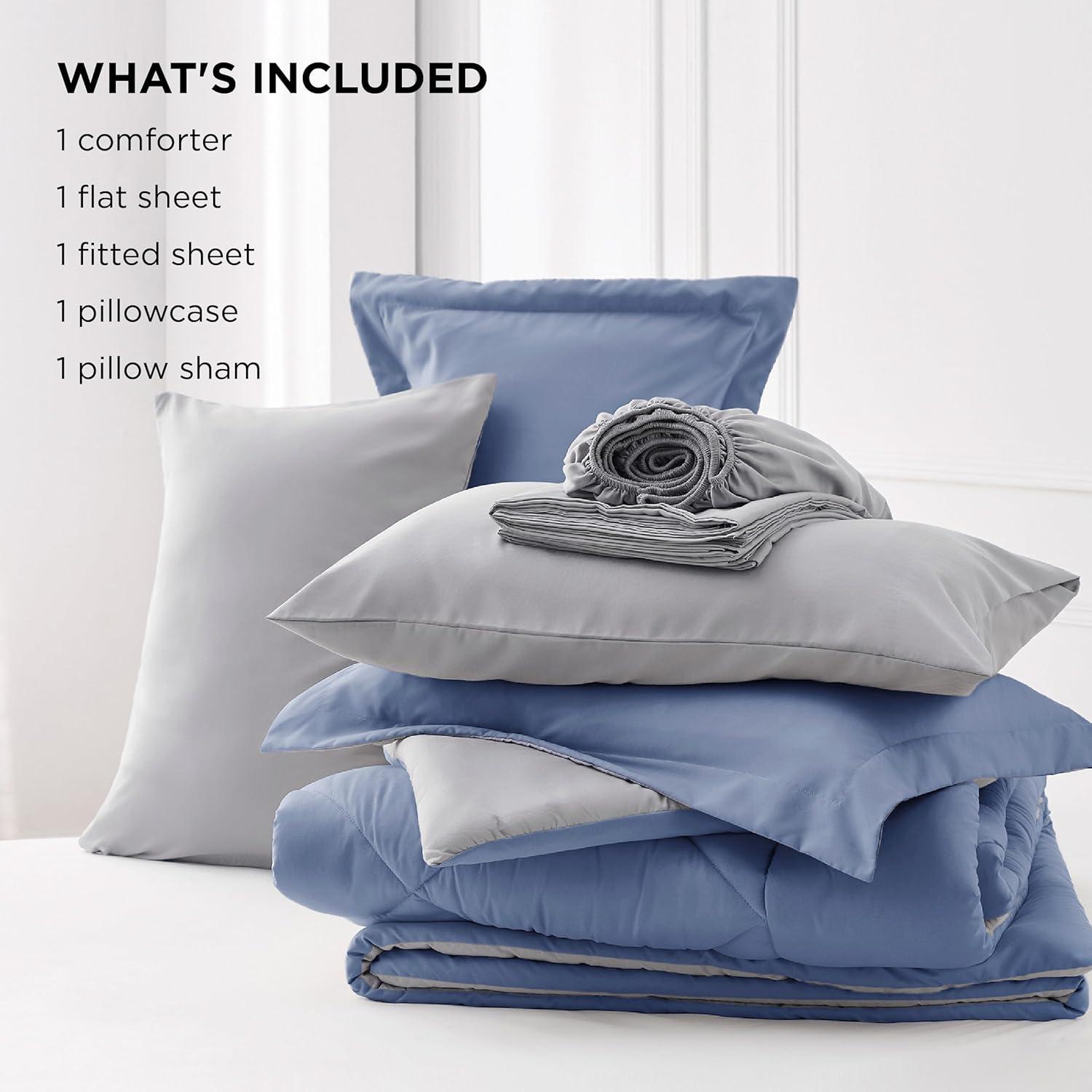 imageBedsure Queen Comforter Set 7 Pieces Reversible Beige Bedding Queen Size Bed Set for All Seasons Bed in a Bag with Down Alternative Comforter Sheets Pillowcases ampamp Shams12 Infinity Blue