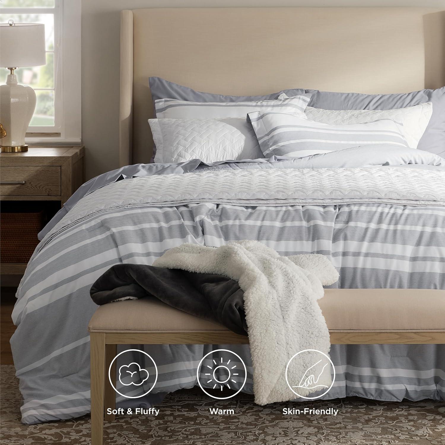 imageBedsure Queen Comforter Set 7 Pieces Grey Striped Bedding Set for All Seasons Reversible Cationic Dyeing Bed in a Bag with Comforter Sheets Pillowcases ampamp Shams01 Grey