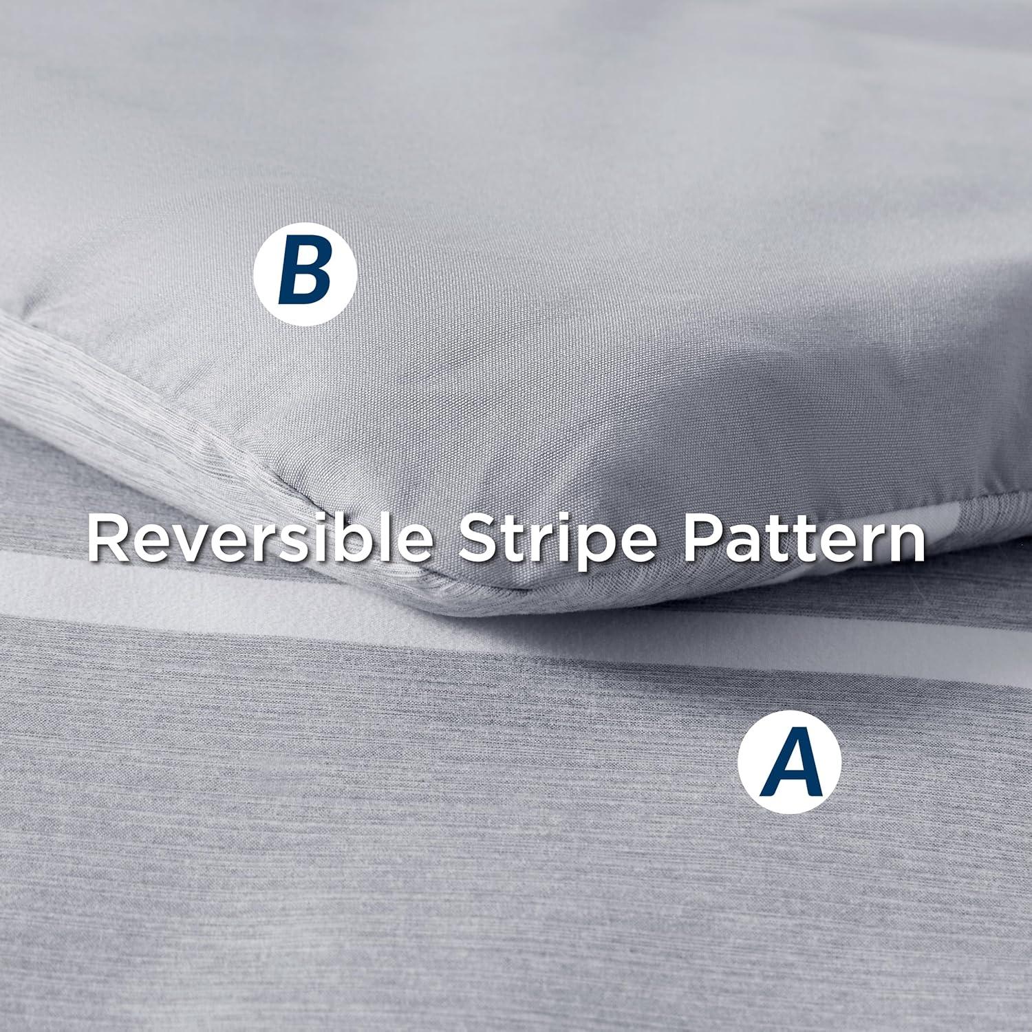 imageBedsure Queen Comforter Set 7 Pieces Grey Striped Bedding Set for All Seasons Reversible Cationic Dyeing Bed in a Bag with Comforter Sheets Pillowcases ampamp Shams01 Grey