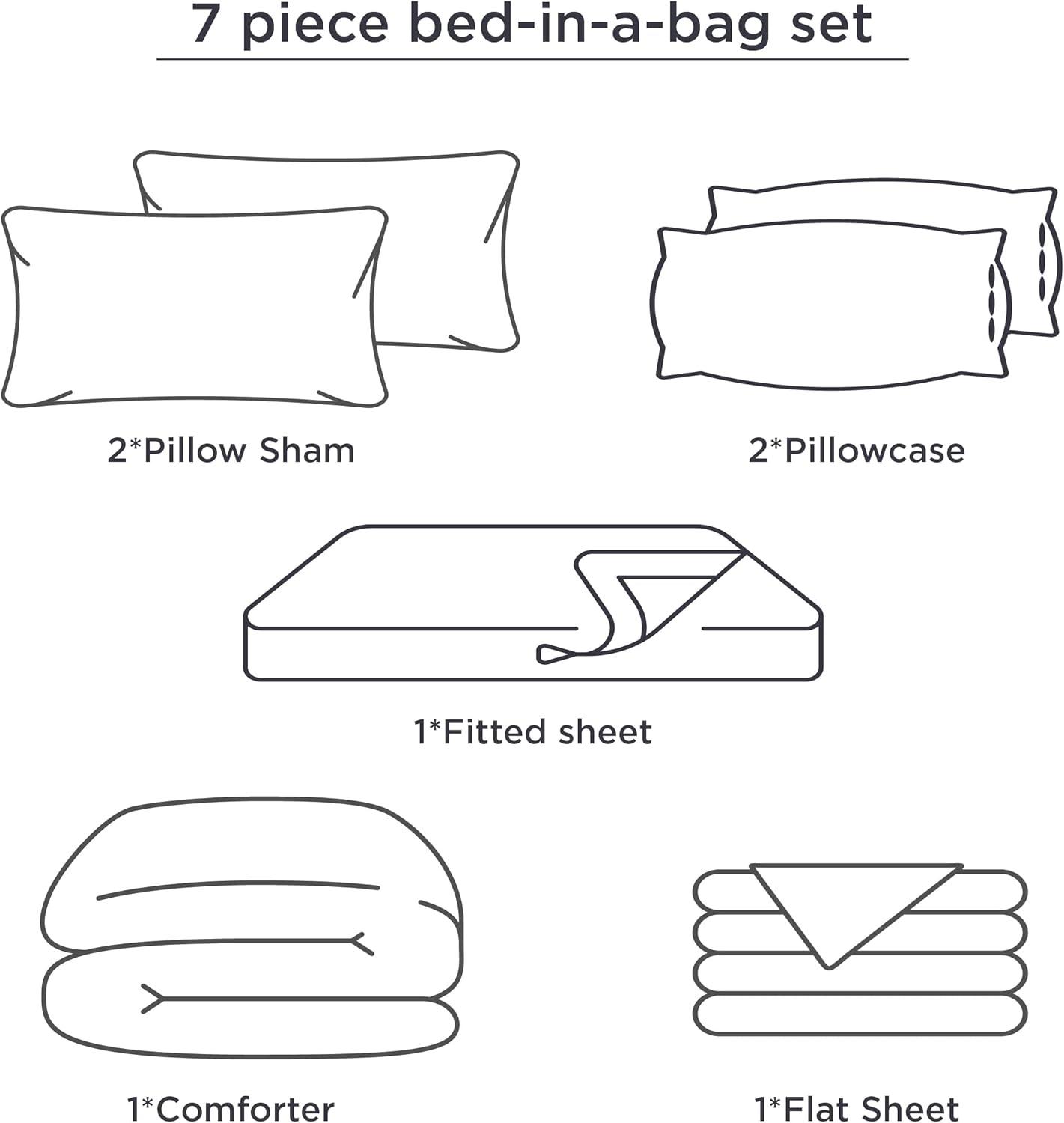 imageBedsure Queen Comforter Set 7 Pieces Grey Striped Bedding Set for All Seasons Reversible Cationic Dyeing Bed in a Bag with Comforter Sheets Pillowcases ampamp Shams12 Burnt Orange
