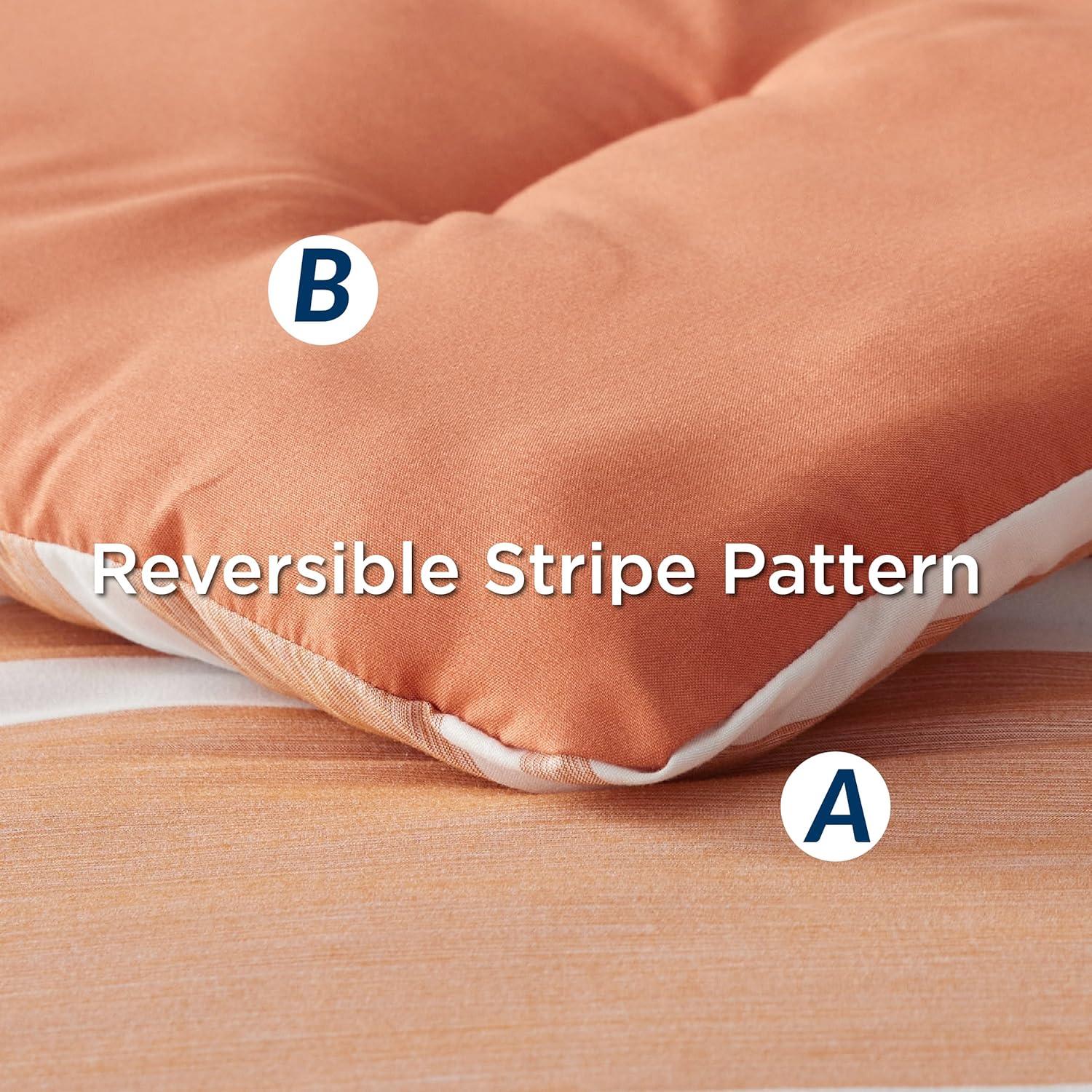 imageBedsure Queen Comforter Set 7 Pieces Grey Striped Bedding Set for All Seasons Reversible Cationic Dyeing Bed in a Bag with Comforter Sheets Pillowcases ampamp Shams12 Burnt Orange