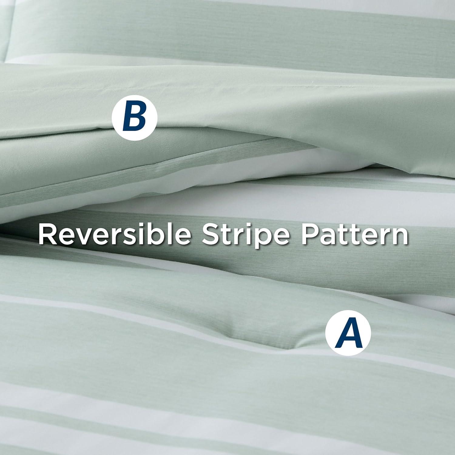 imageBedsure Queen Comforter Set 7 Pieces Grey Striped Bedding Set for All Seasons Reversible Cationic Dyeing Bed in a Bag with Comforter Sheets Pillowcases ampamp Shams03 Sage Green