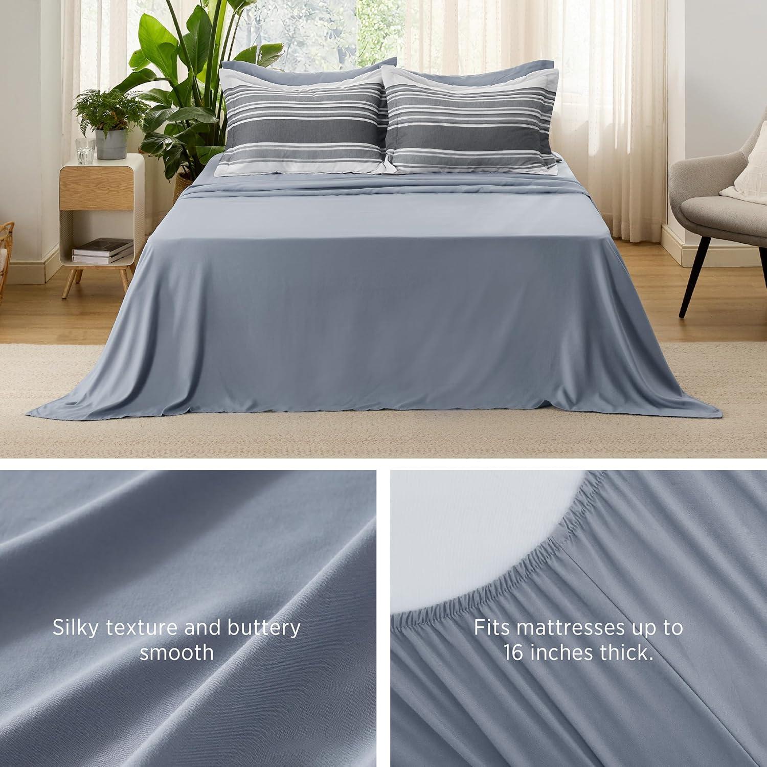 imageBedsure Queen Comforter Set 7 Pieces Grey Striped Bedding Set for All Seasons Reversible Cationic Dyeing Bed in a Bag with Comforter Sheets Pillowcases ampamp Shams21 Dark Grey